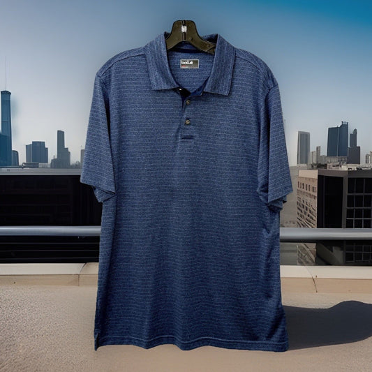 Bolle Golf Polo Shirt Mens Size Large Blue Striped Polyester MINT