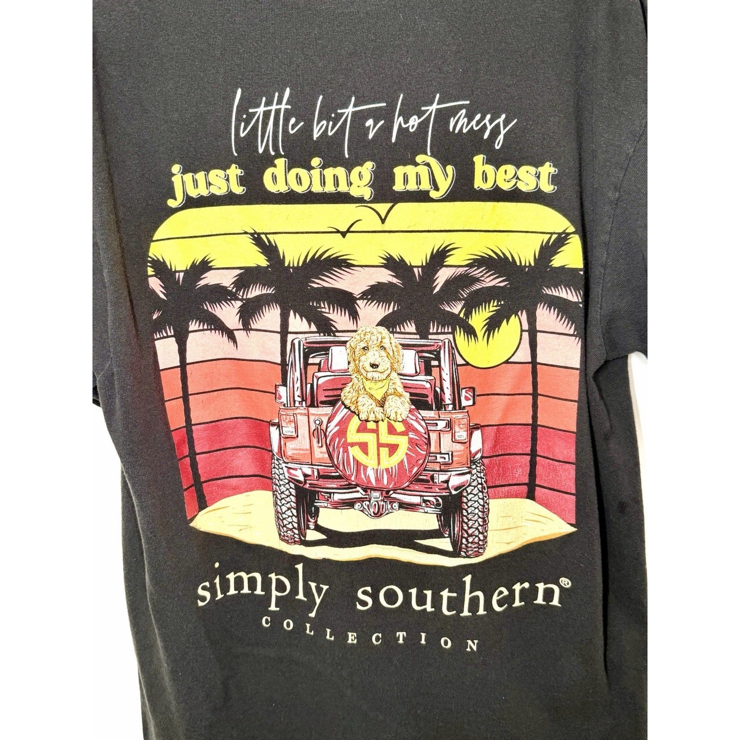 Simply Southern Black Little Bit Hot Mess Small T-Shirt - Pit To Pit Measurement