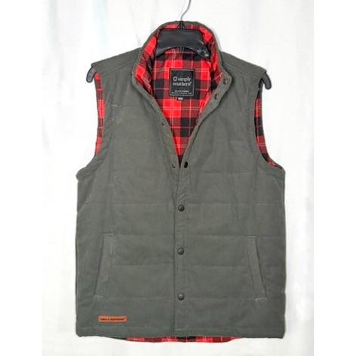 Simply Southern Puffer Vest Womens Small Gray Quilted Plaid Lined Snap Front