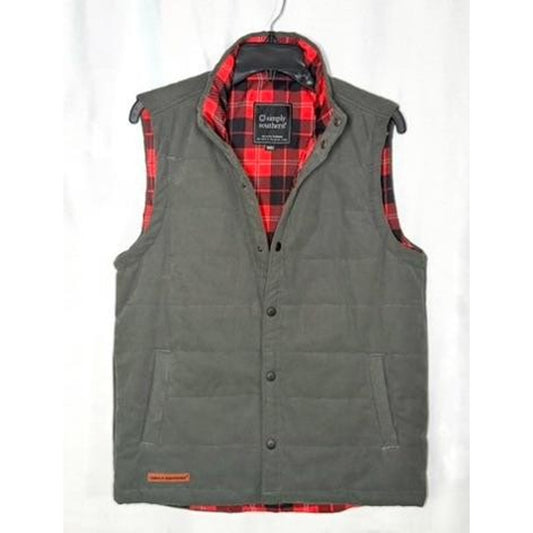 Simply Southern Puffer Vest Womens Small Gray Quilted Plaid Lined Snap Front