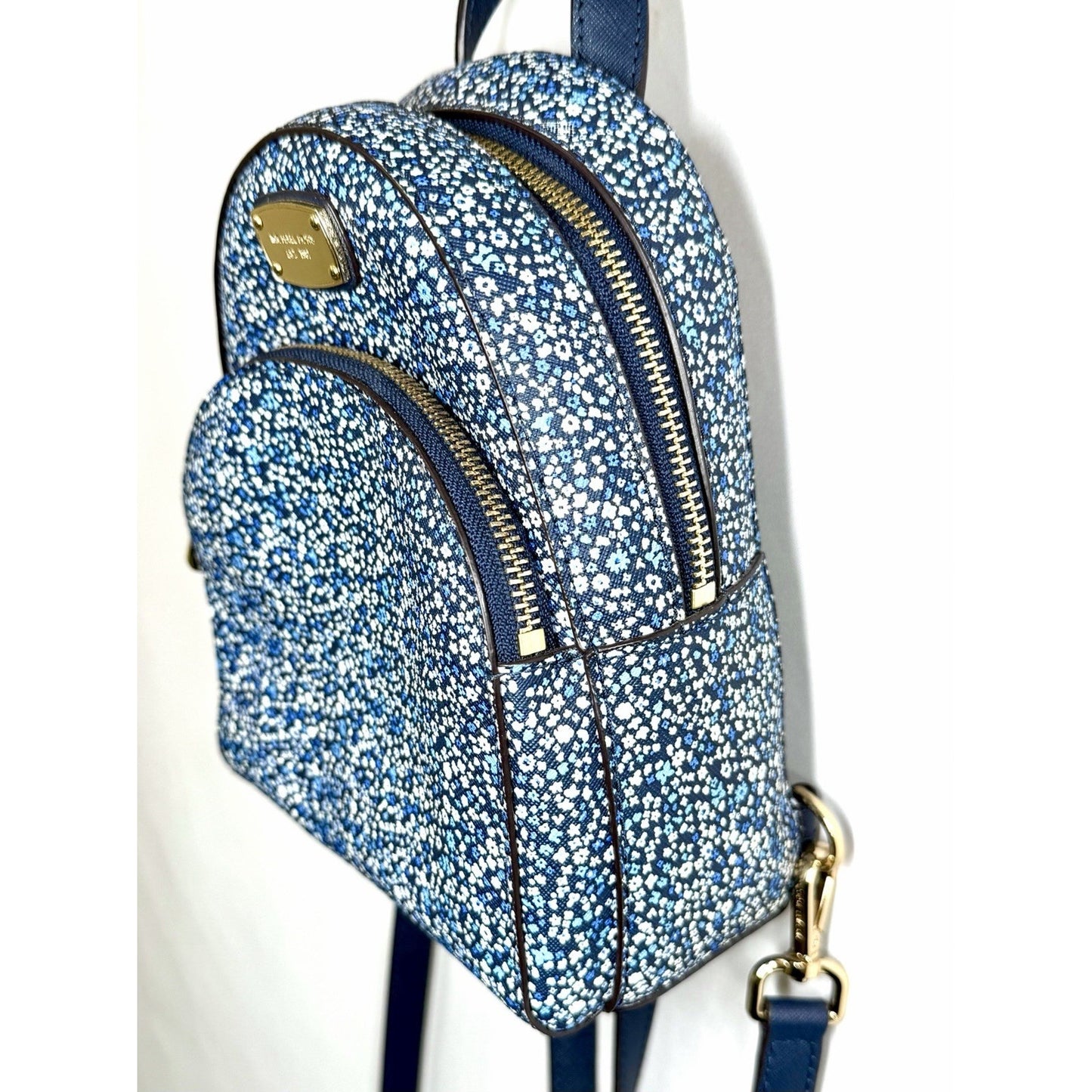 Michael Kors Abbey Mini Backpack In Navy Blue Floral Pattern NWOT / New W/ COA