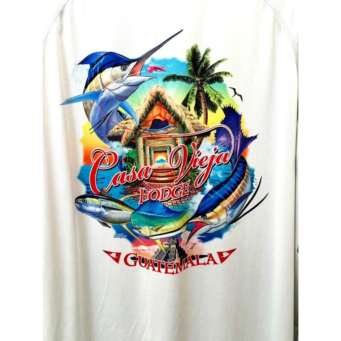 AFTCO Casa Vieja Lodge Guatemala Fishing Shirt Mens Large L/S Performance Gray