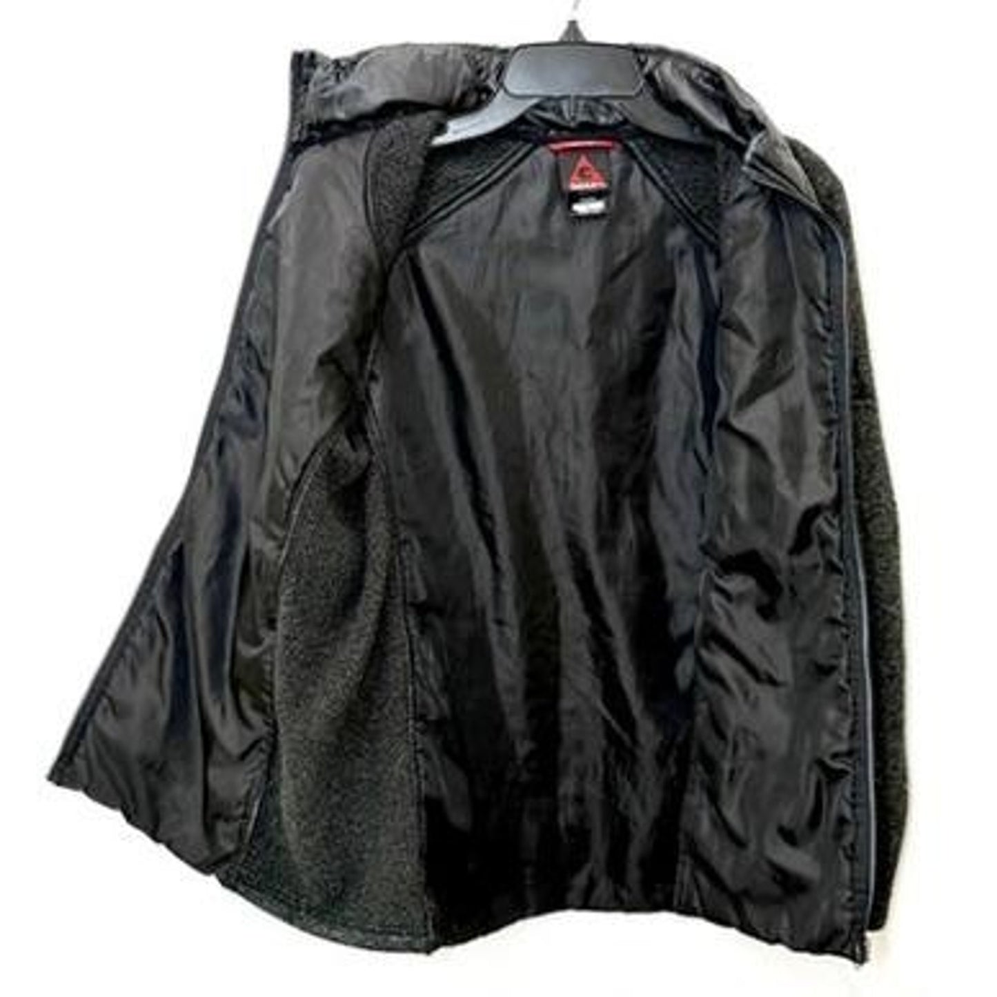 Gerry Womens Quilted Hybrid Jacket Large Black Gray Full Zip Hooded Fleece