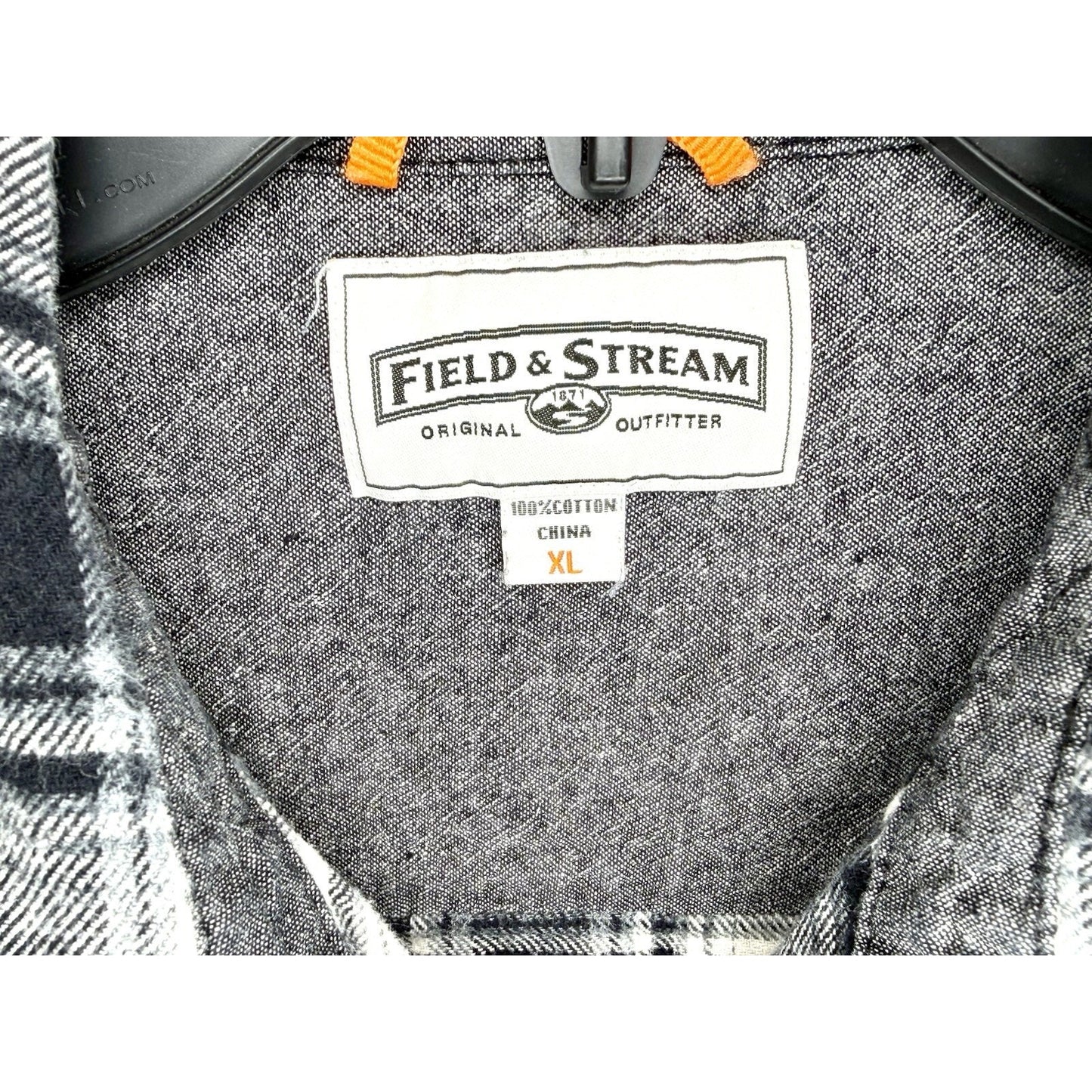 FIELD & STREAM Mens XL Flannel Shirt Black White Plaid Long Sleeve Heavyweight