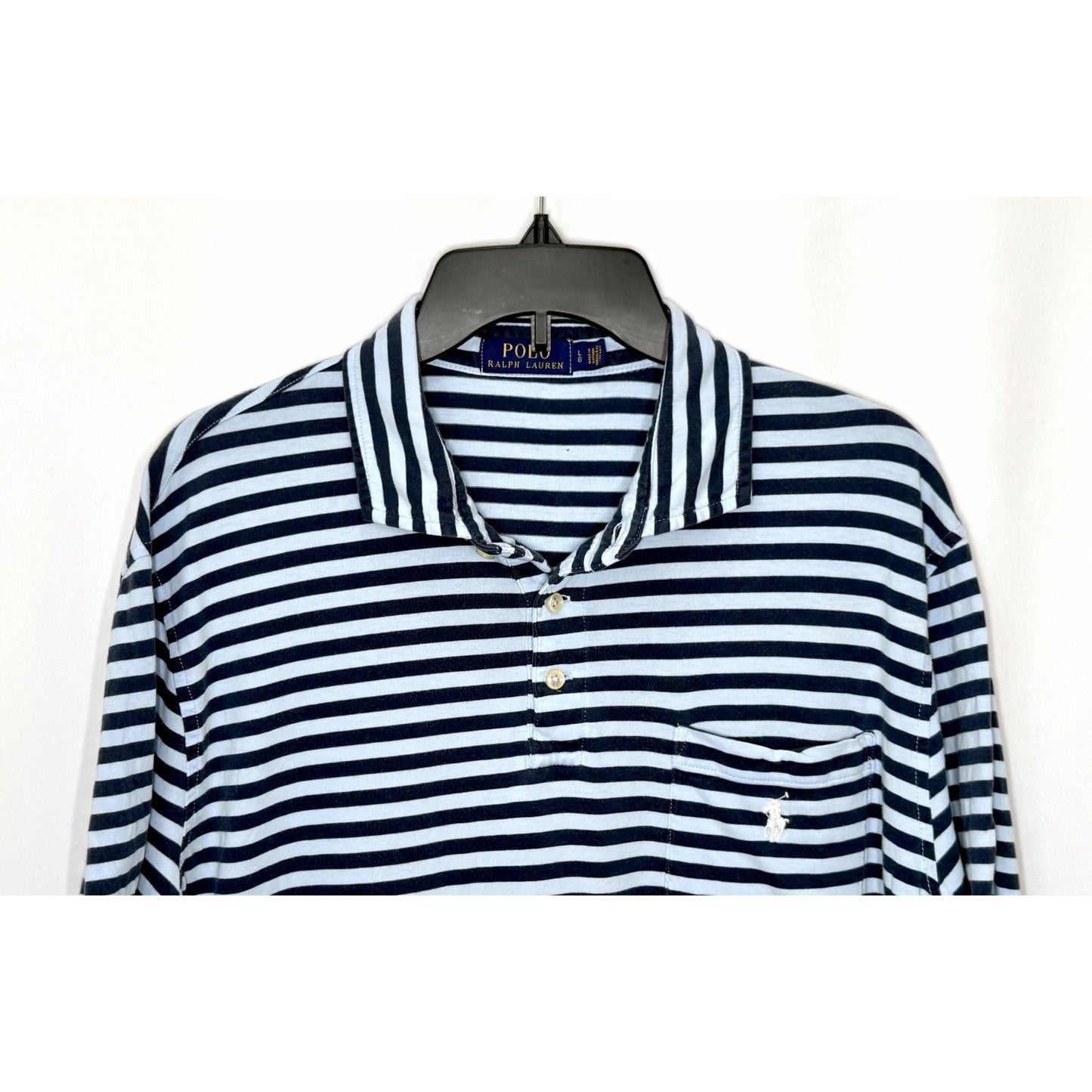 POLO RALPH LAUREN MEN'S SOFT KIND ONE POCKET STRIPED POLO SHIRT SIZE LARGE GREAT