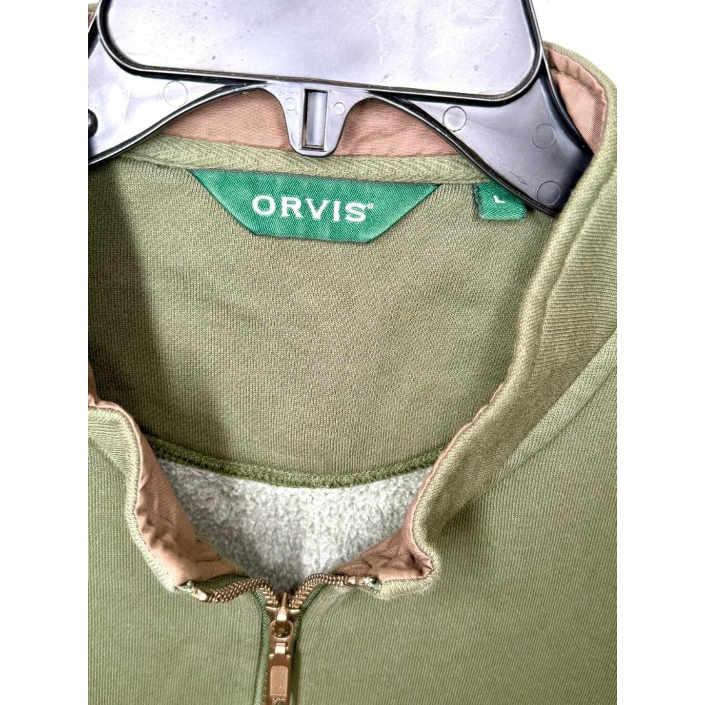 Orvis 1/4 Zip Pullover Sweater Mens Large Green Fleece Lined Sweatshirt