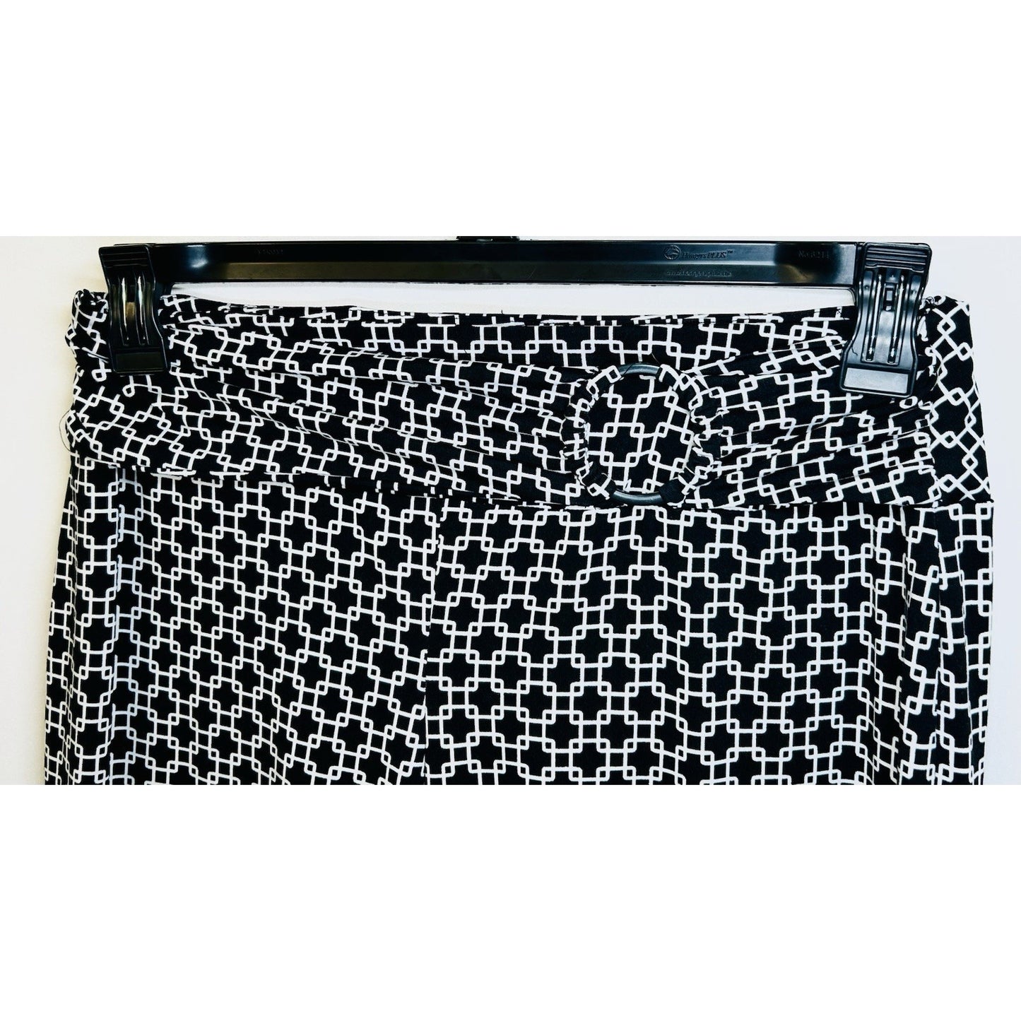 Robert Louis Stretchy Pants Black/White Geometric Size M Pull On Wide Leg
