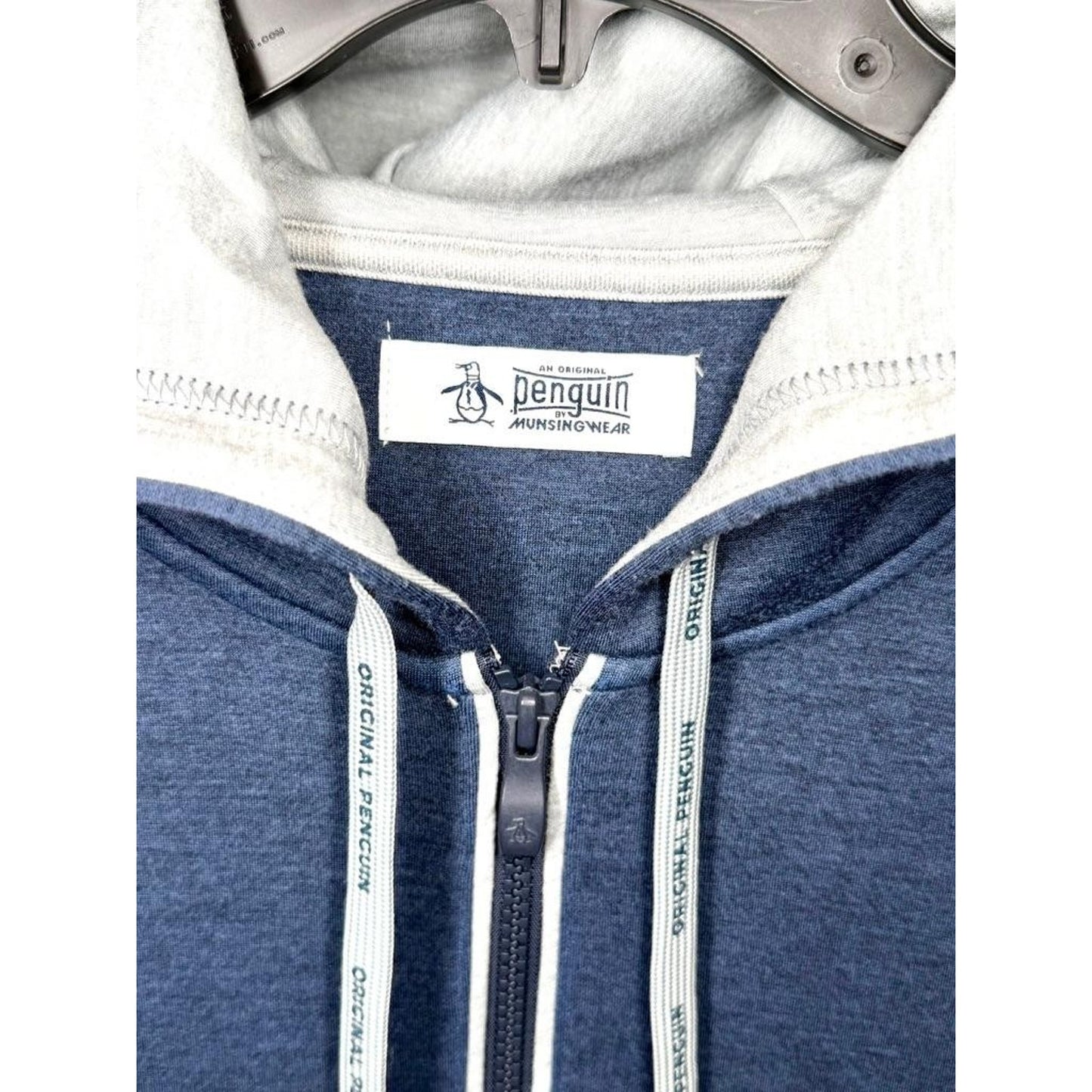 Original Penguin Munsingwear Hoodie Mens Large Blue 1/4 Zip Pullover Sweatshirt