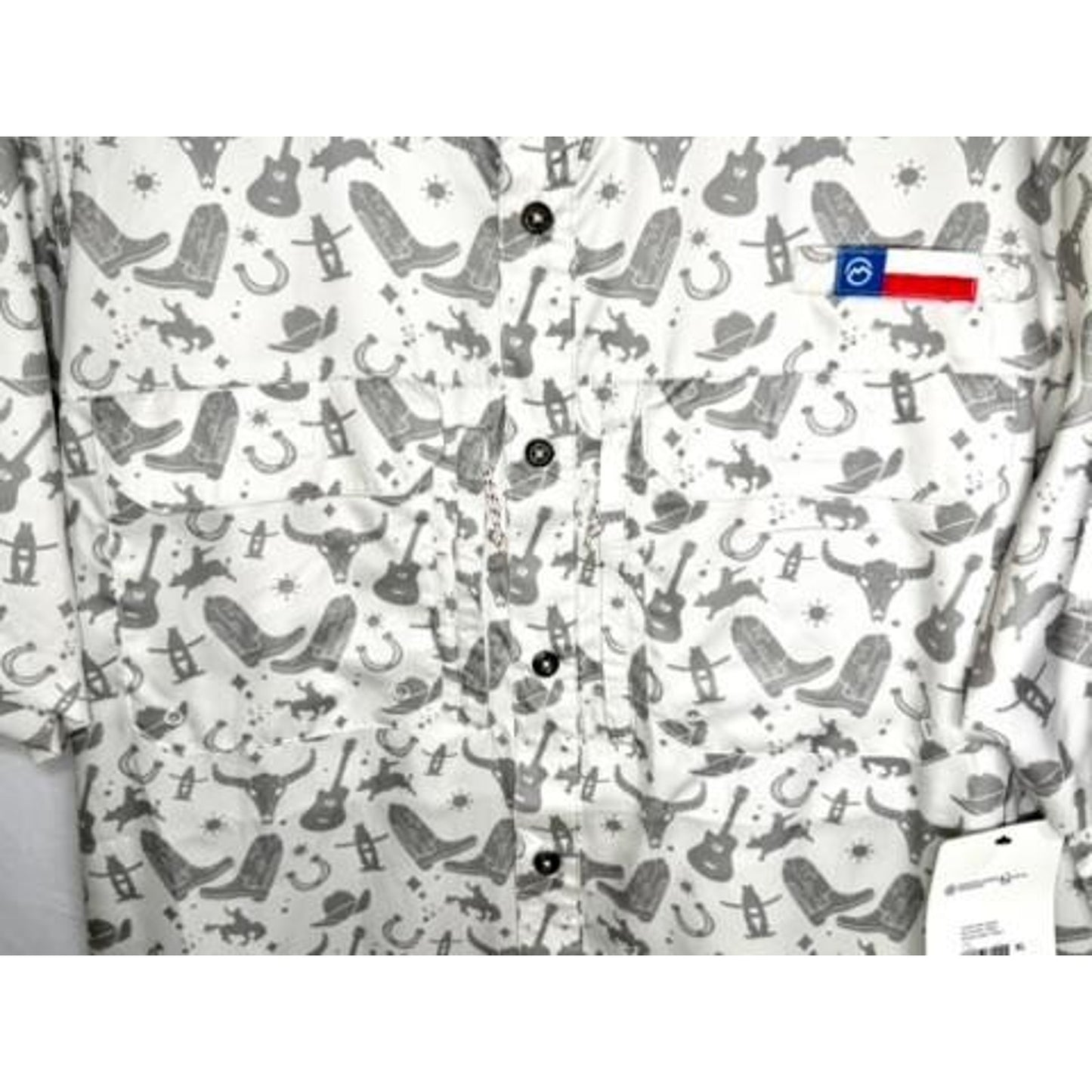 Magellan Outdoors Houston Rodeo Fishing Shirt Mens XL White Grey Cowboy Print