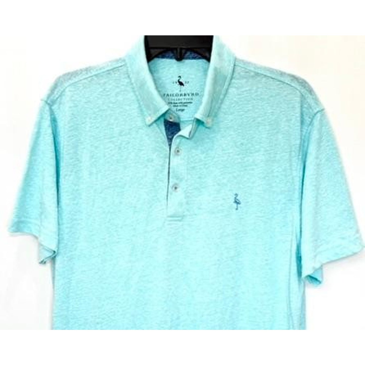 Tailorbyrd Collection Polo Shirt Mens Large Teal Aqua Blue Linen Blend Flamingo