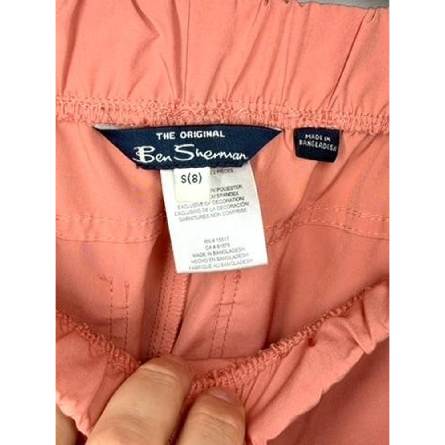 Ben Sherman Boys Cargo Shorts Size S 8 Salmon Pink Elastic Waist Stretch