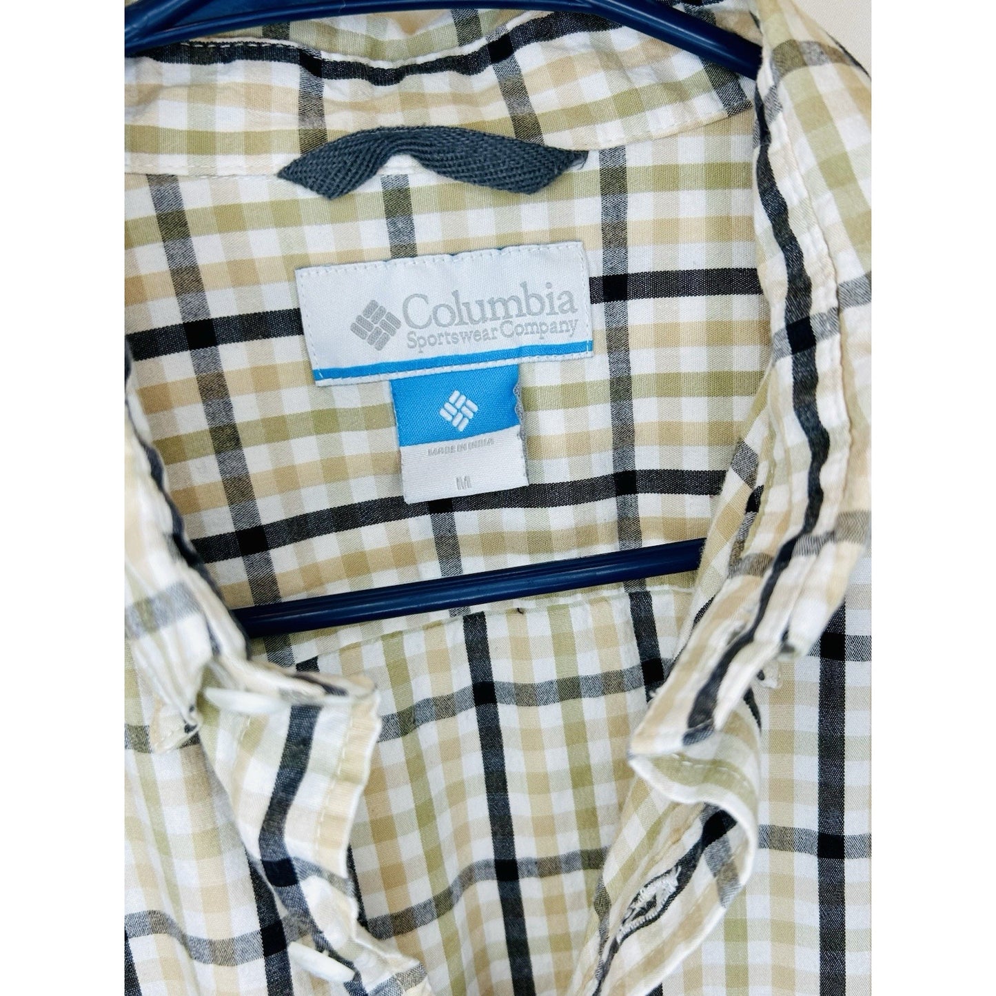 Columbia Plaid Button Up Shirt Long Sleeve Outdoor Casual Yellow White Medium