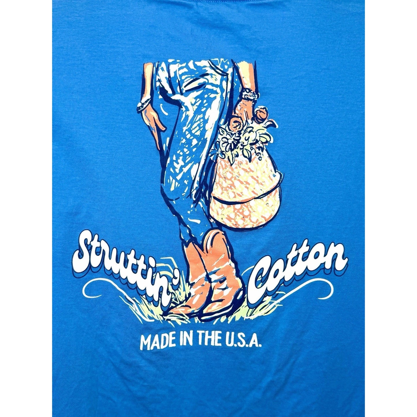 Struttin’ Cotton Graphic Tee Womens 2XL XXL Blue Southern Western Country Boots