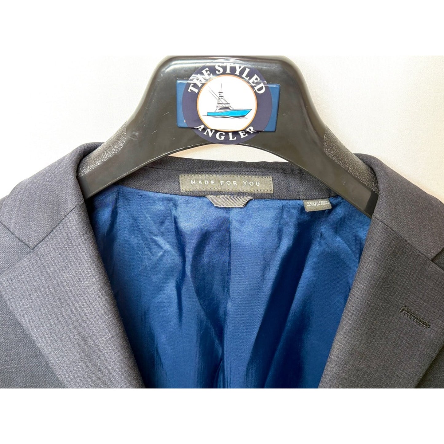 Indochino Mens Custom Suit Jacket Blazer Gray Blue Lining Two Button