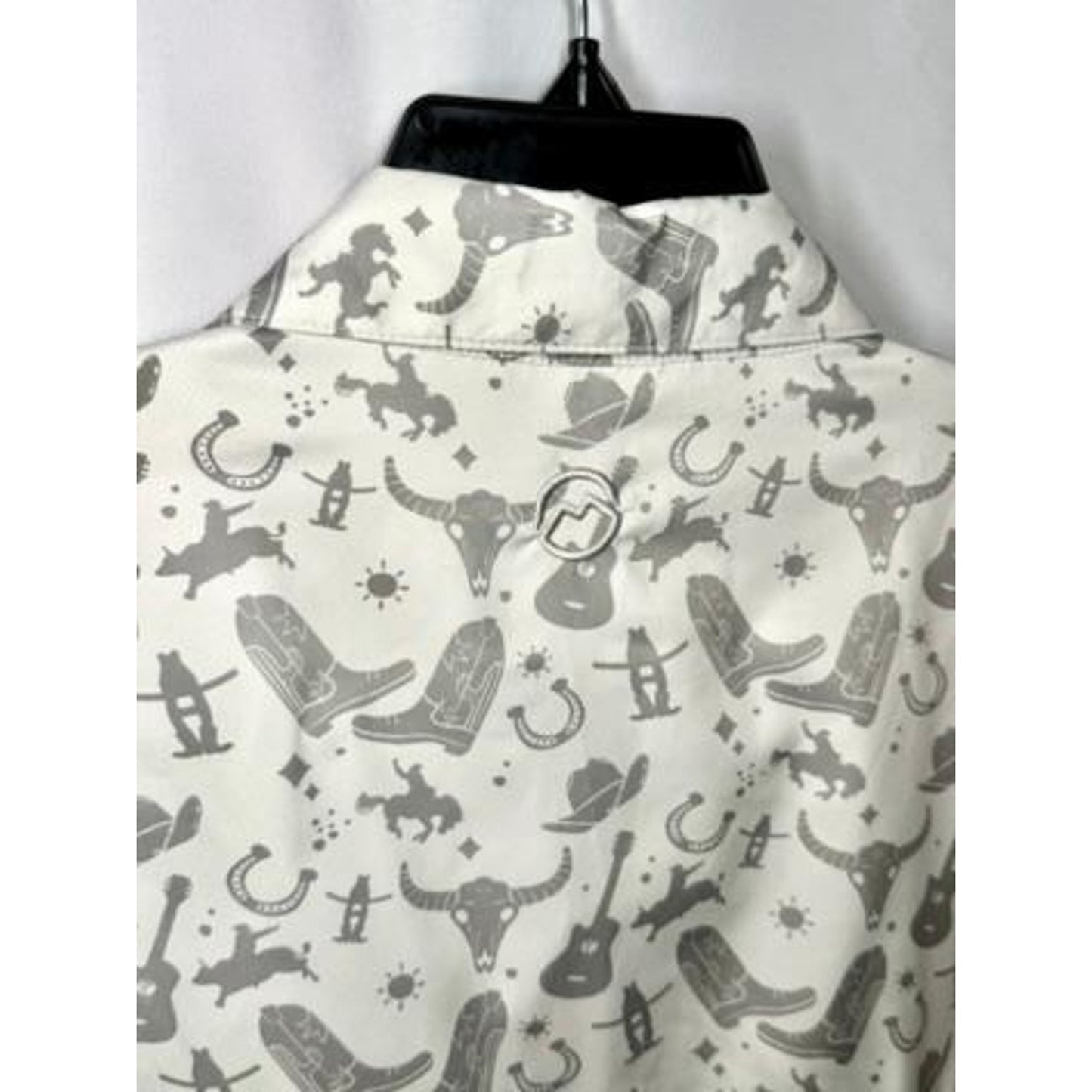 Magellan Outdoors Houston Rodeo Fishing Shirt Mens XL White Grey Cowboy Print