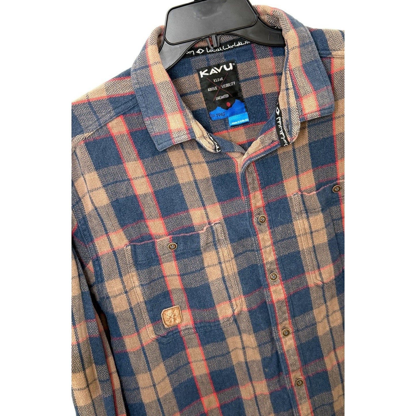KAVU Men's Big Joe Flannel Shirt Large Plaid Cotton Corner Clay Size XXL