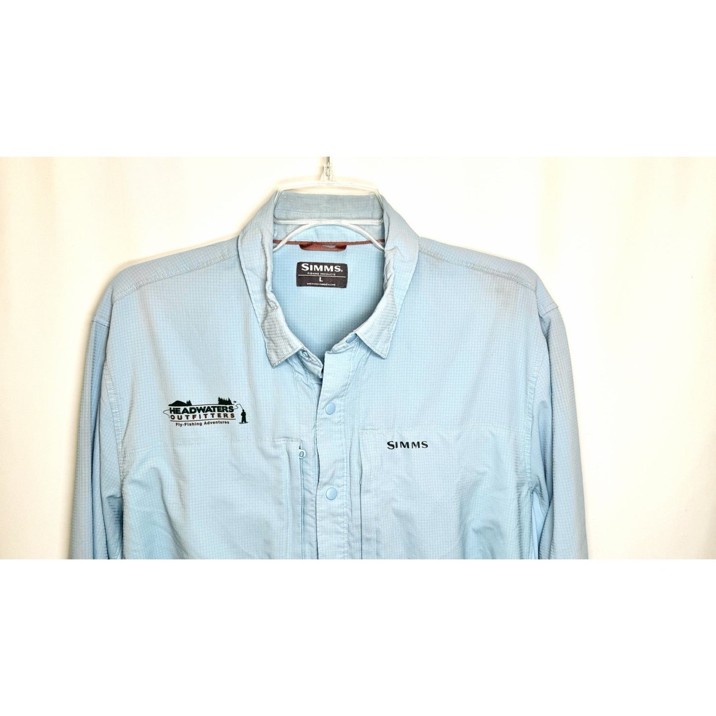 Simms Headwaters Double Haul Fishing Shirt Mens Size Large Light Blue Breathable