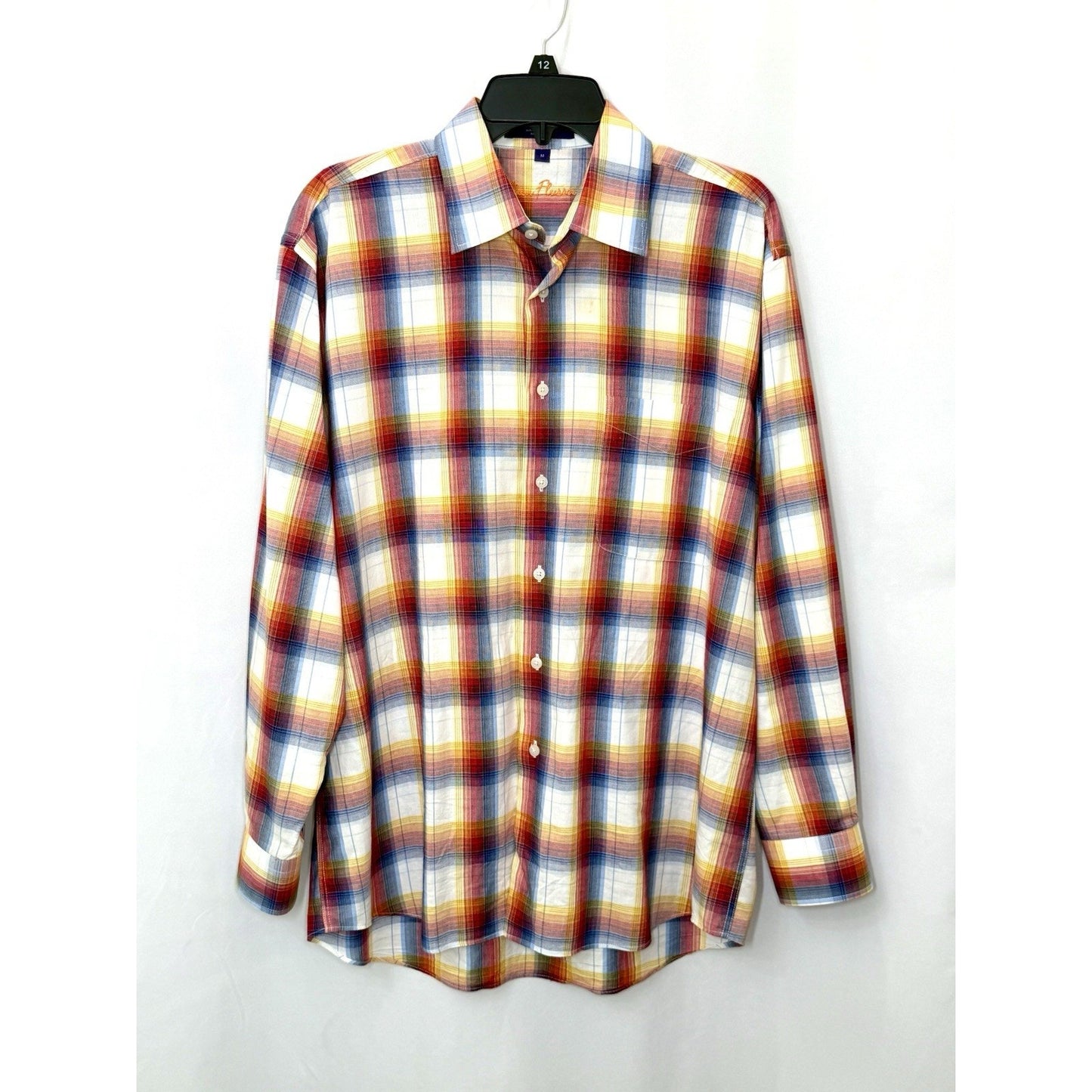Alan Flusser Mens Shirt Medium M Rainbow Plaid Cotton Long Sleeve Button Down
