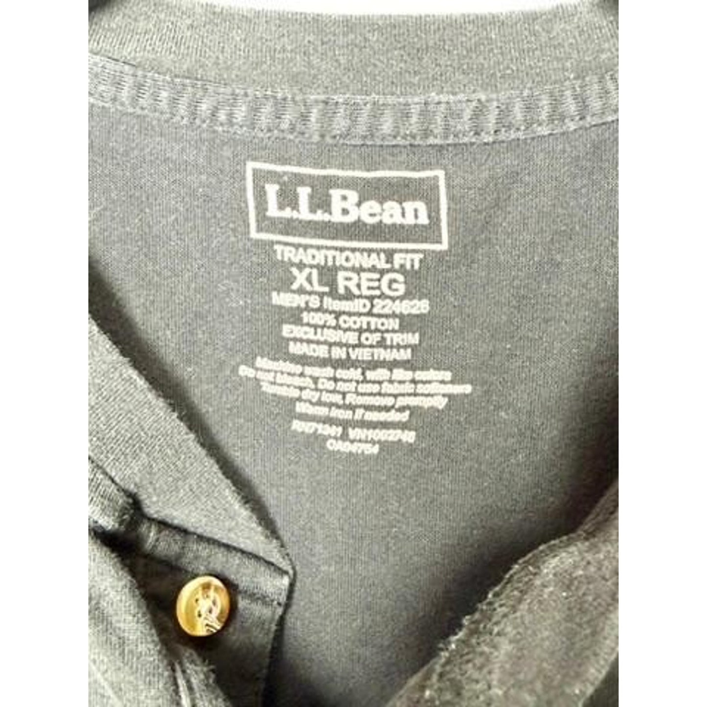 LL Bean Henley Shirt Mens XL Black Short Sleeve Traditional Fit Cotton Tee