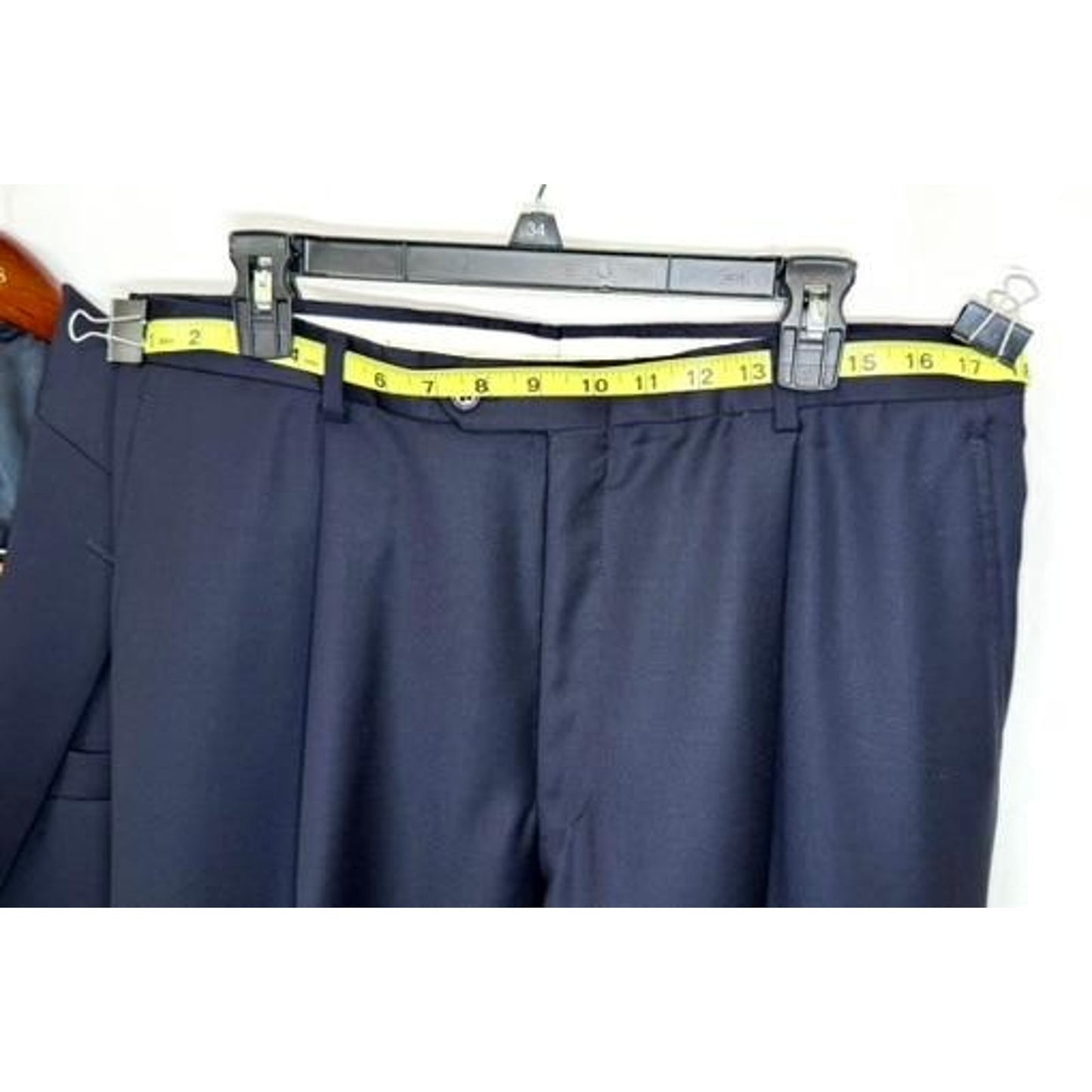 Hart Schaffner Marx Mens 2 Piece Suit 41L Navy Blue Wool Blend Pleated Pants USA