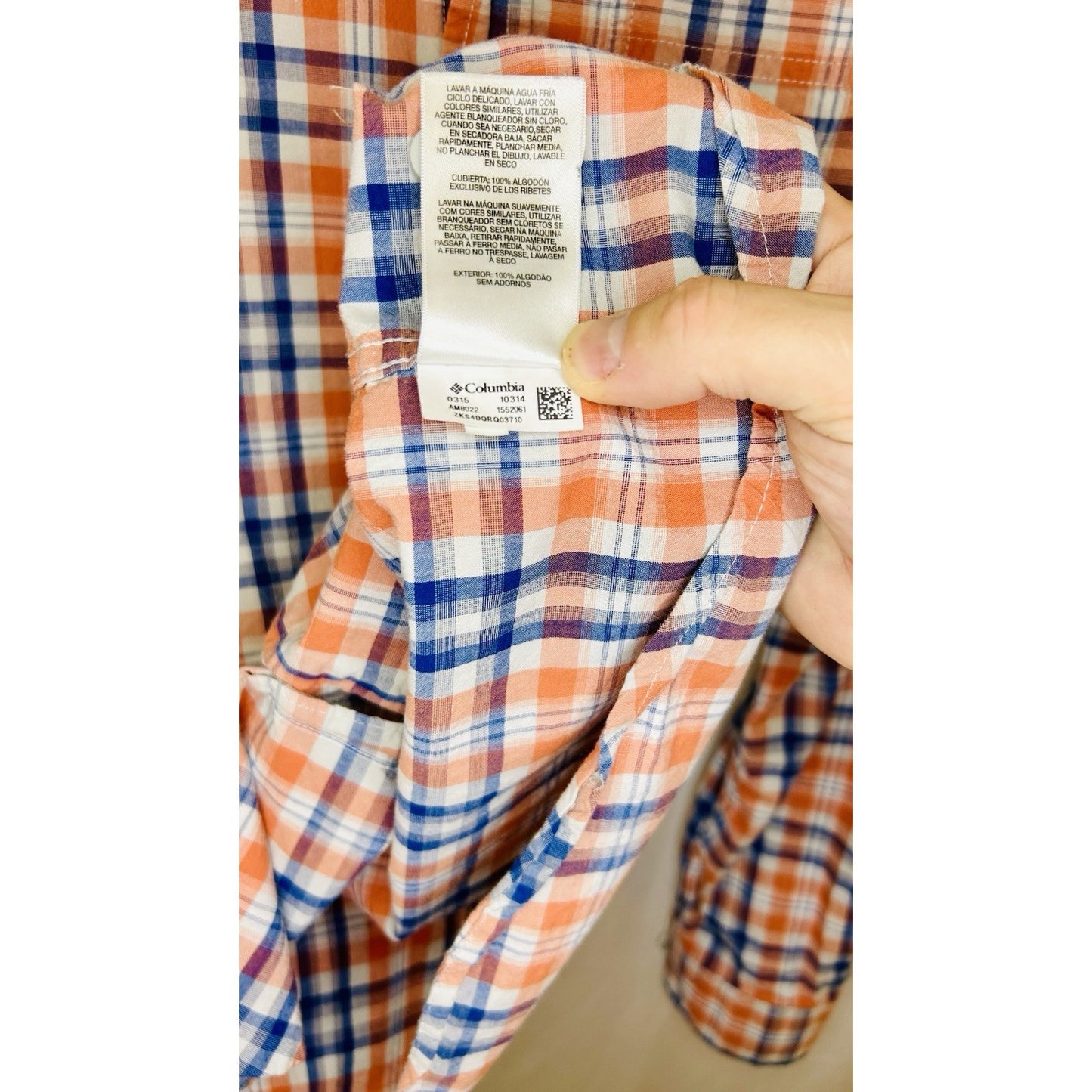 Columbia Plaid Button Up Shirt Long Sleeve Outdoor Casual Blue/Orange Mens Small