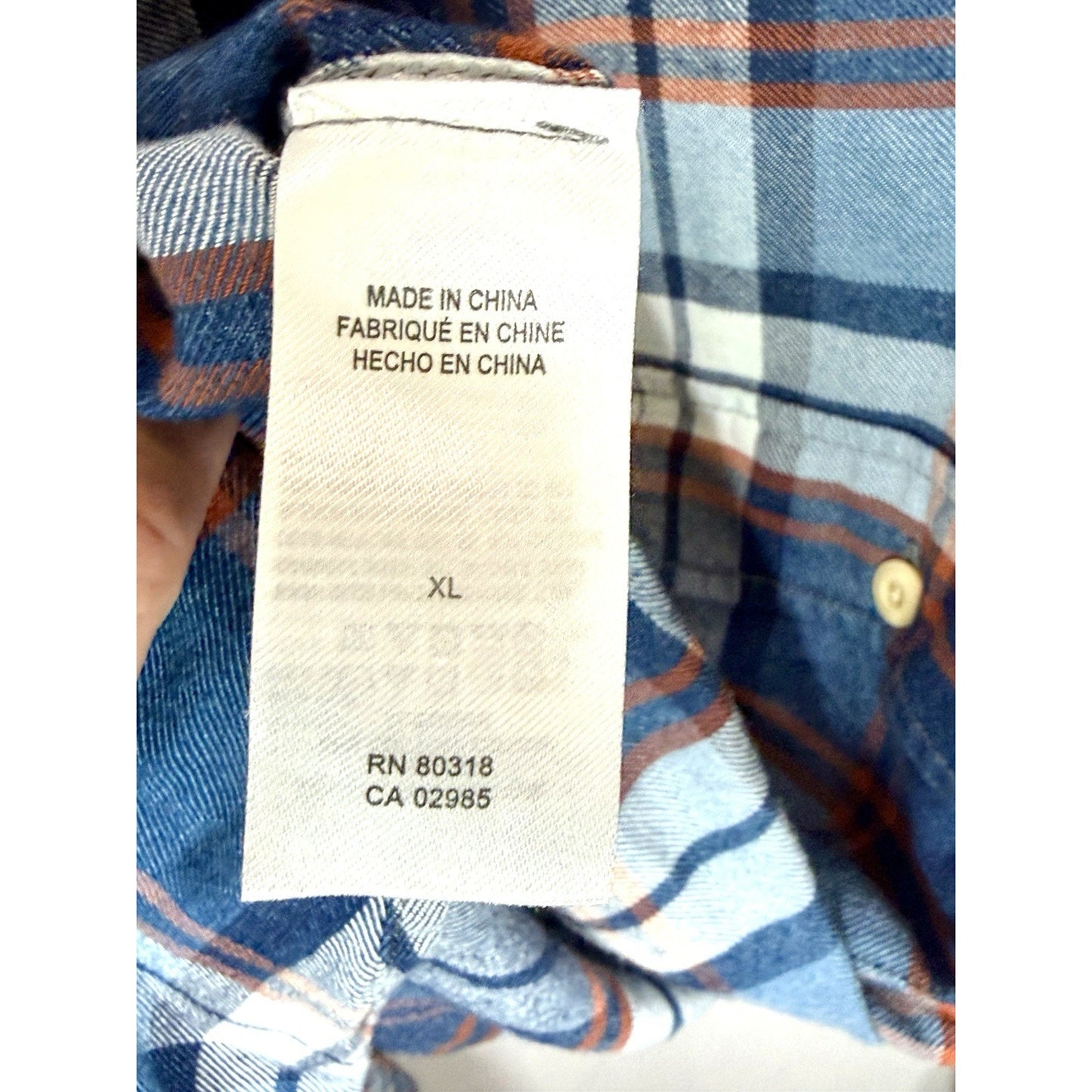 Lucky Brand Men's XL Flannel Shirt Classic Fit Blue Orange Plaid Double Pocket