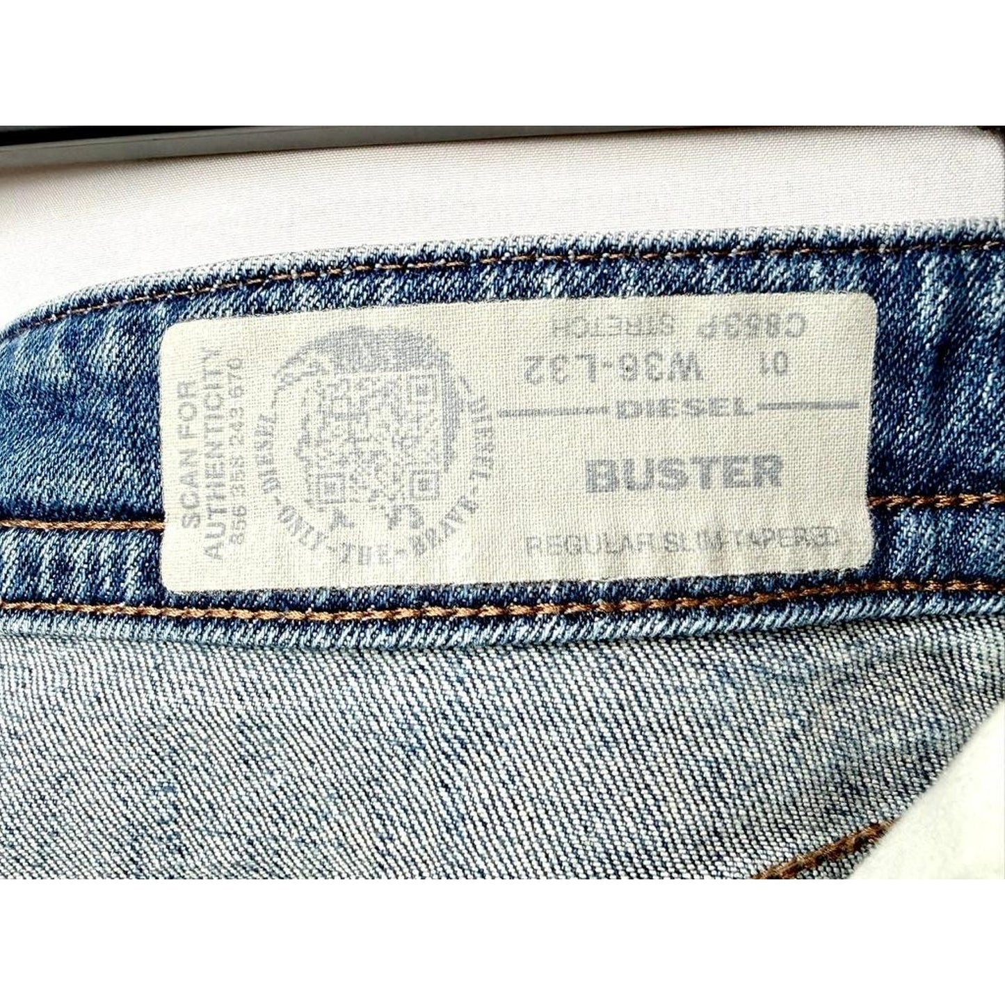Diesel Buster Slim Tapered Jeans Mens 36x32 Blue Stretch Denim Wash C853P