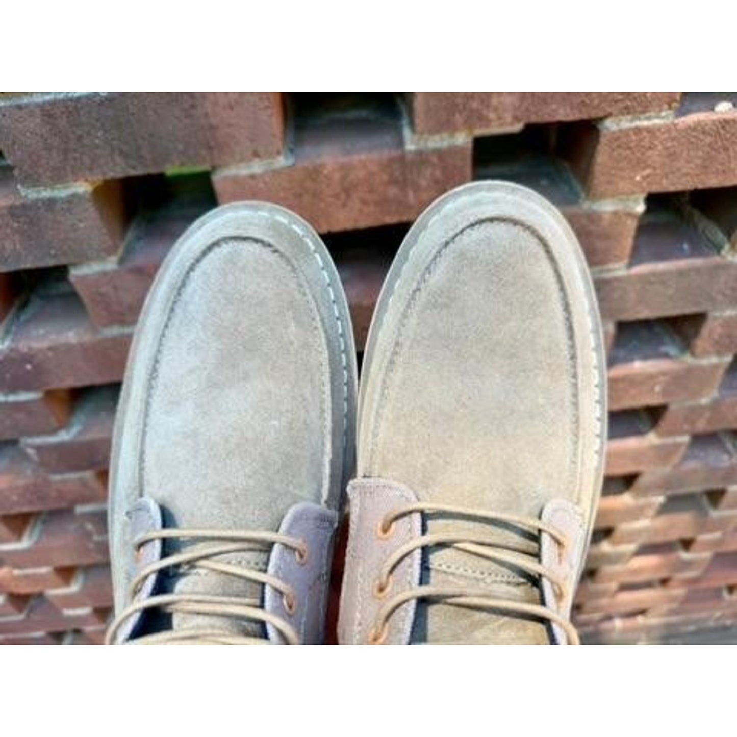 Crevo Mens Size 11.5 Suede Canvas Lace Up Boots Beige Tan Memory Foam Cushioned