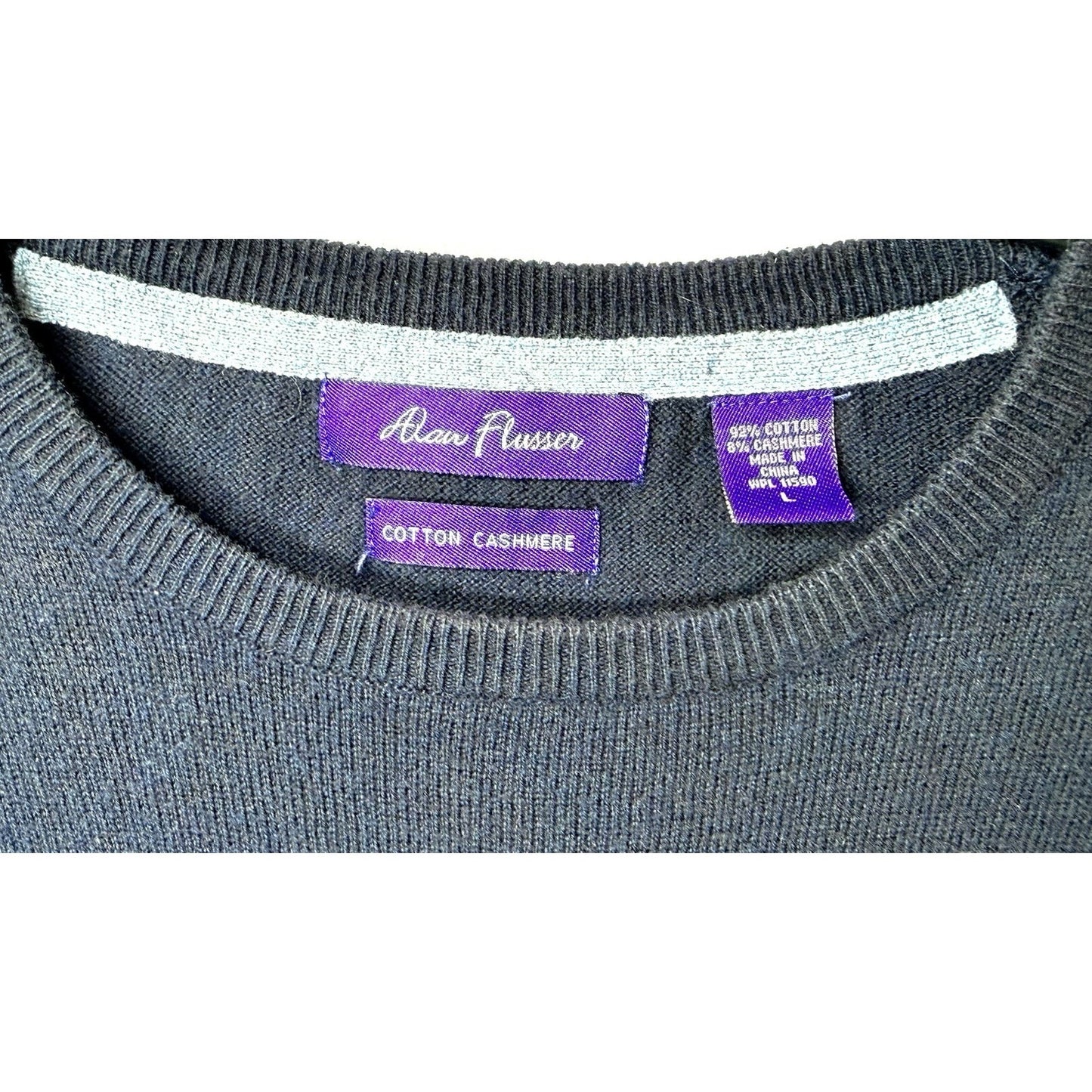 Alan Flusser Men’s Large Pullover Sweater Cotton Cashmere Blue Argyle Crew Neck