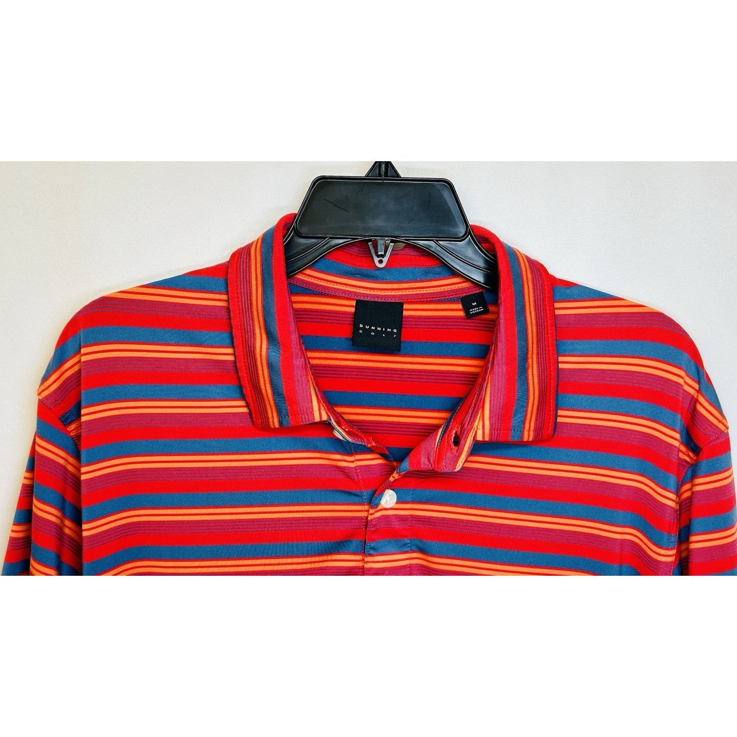 DUNNING Mens Short Sleeve Blue Red Orange Striped Polo Golf Shirt SZ Medium