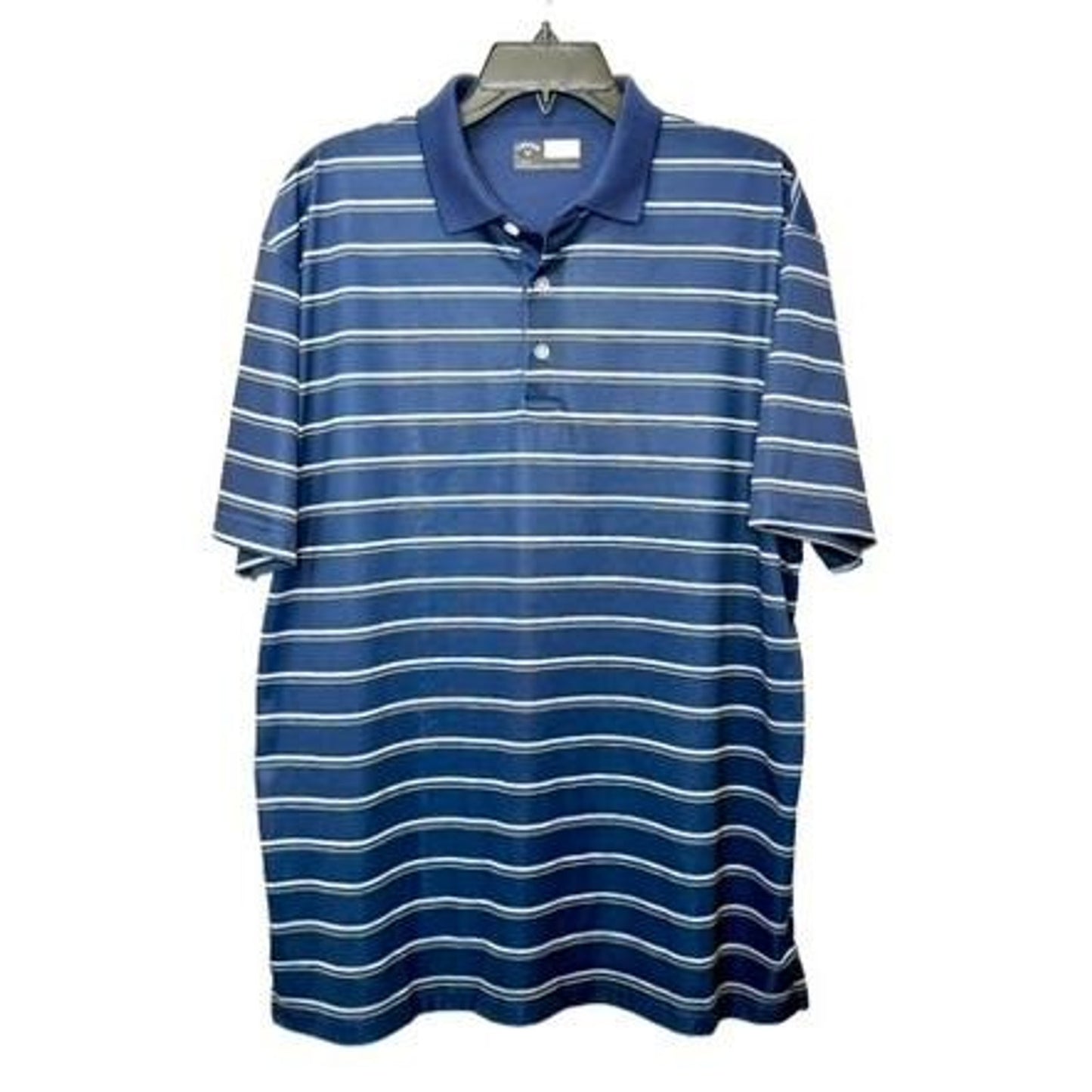 Callaway Opti-Dri Golf Polo Shirt Mens Large Blue White Striped Short Sleeve