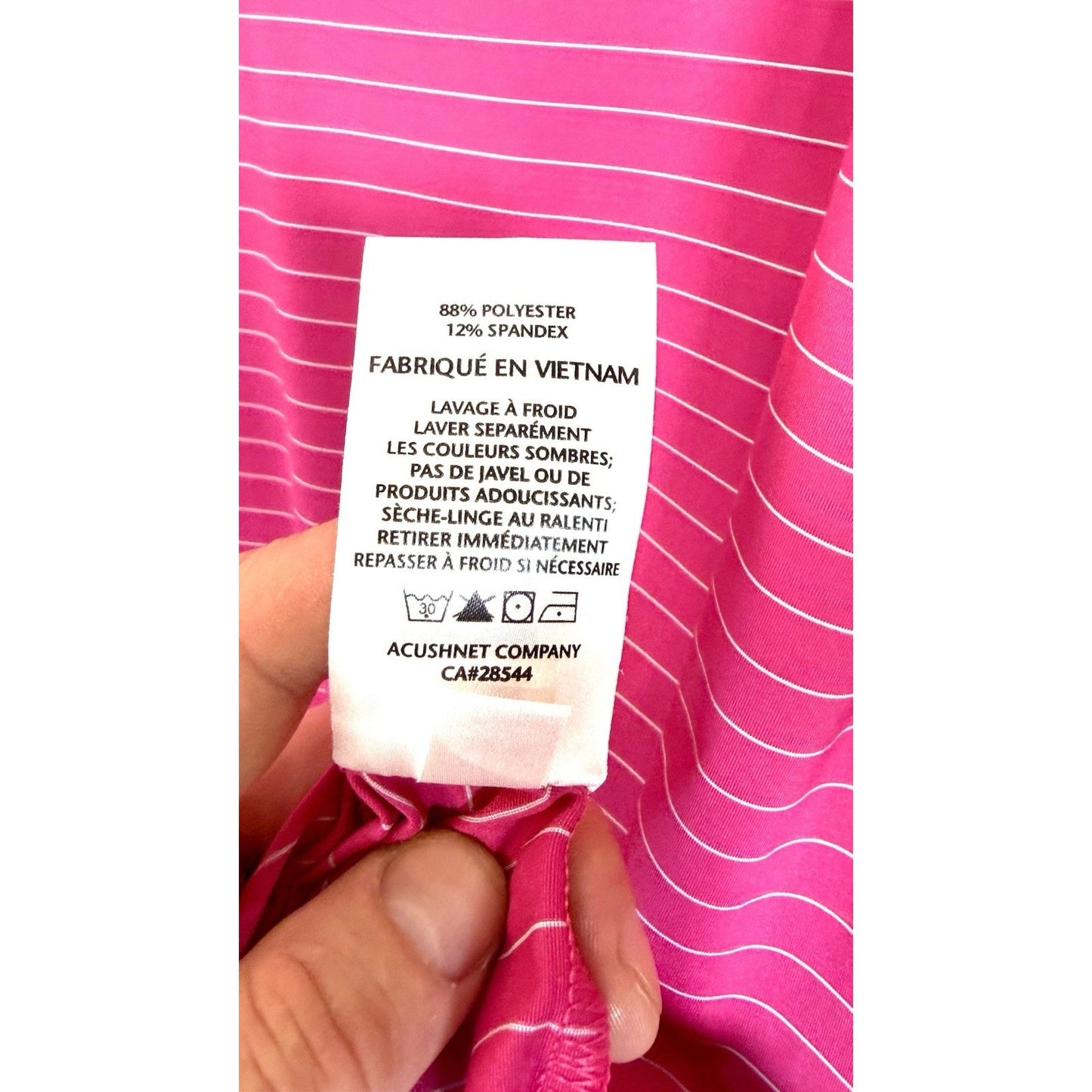 FootJoy Mens Golf Polo Shirt Pink White Striped Stretch Embroidered Top Tall L