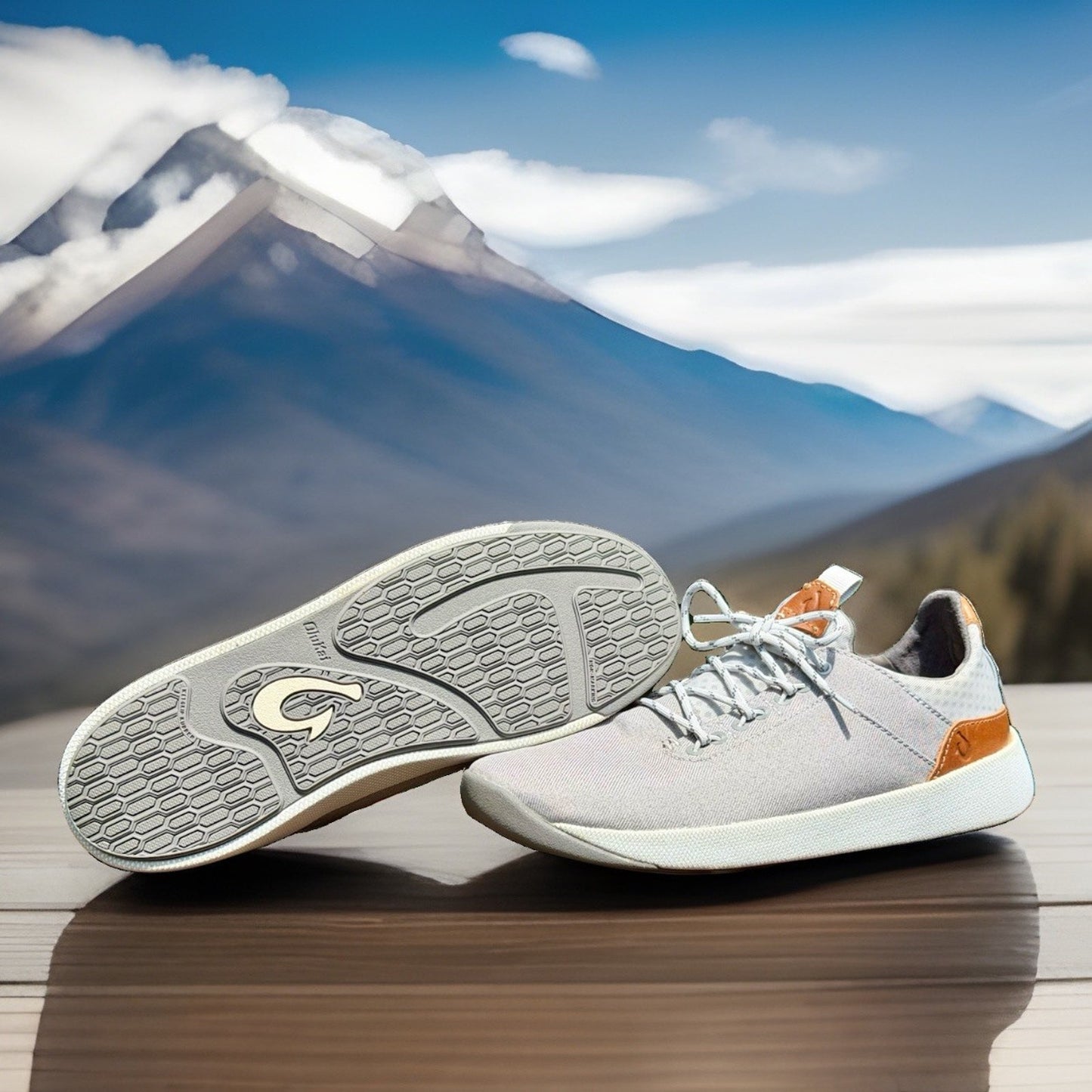 Olukai Nanea Li Men 8.5 Gray Canvas Comfort Lace Up Sneakers lightweight Summer
