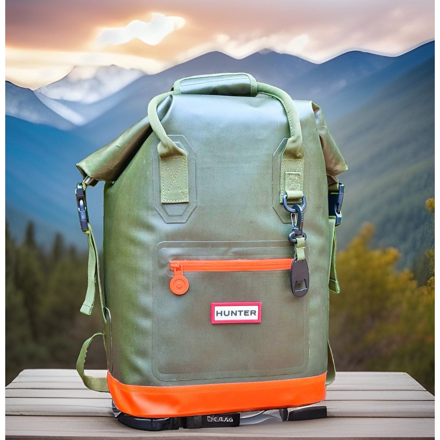 Hunter x Target Roll-Top Cooler Backpack 17L Waterproof Olive Green Orange