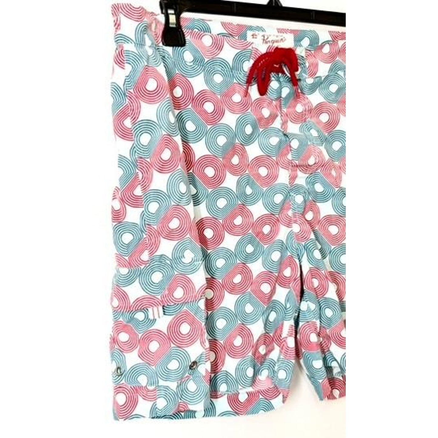 Original Penguin Mens Board Shorts Swim Trunks Size 34 Geometric Retro Red Teal