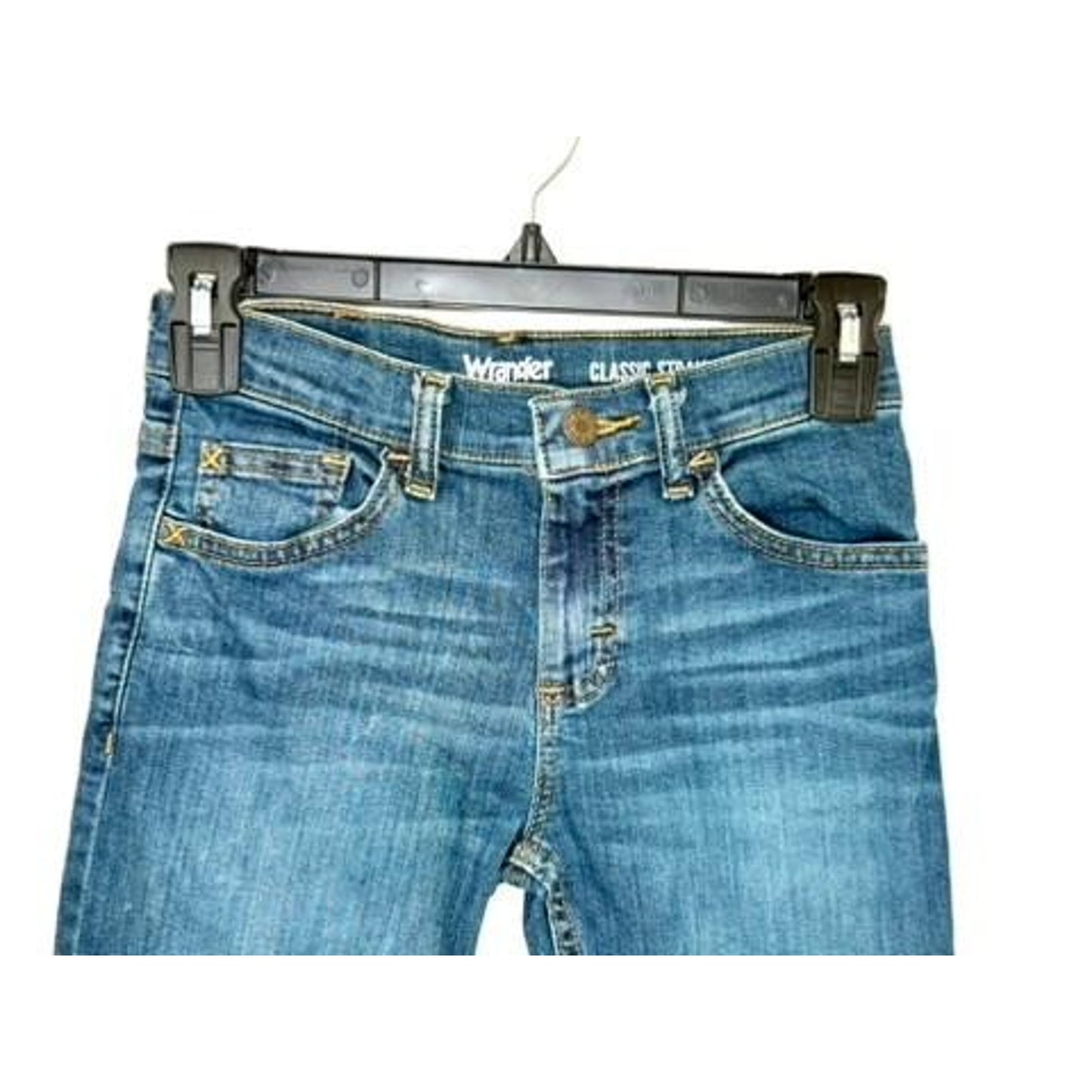 Wrangler Classic Straight Jeans Boys Size 8 Regular Blue Denim Adjustable Waist