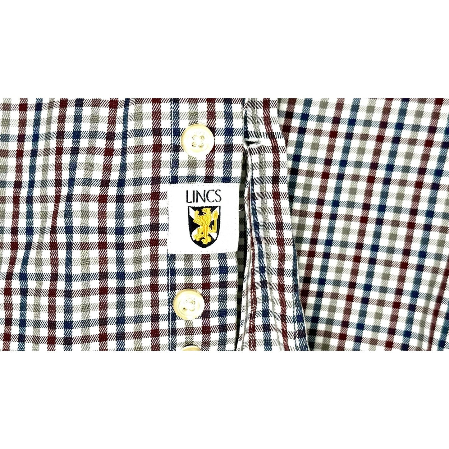 Lincs by David Chu Men’s Large L/S Button Down Shirt Red Blue Plaid Cotton