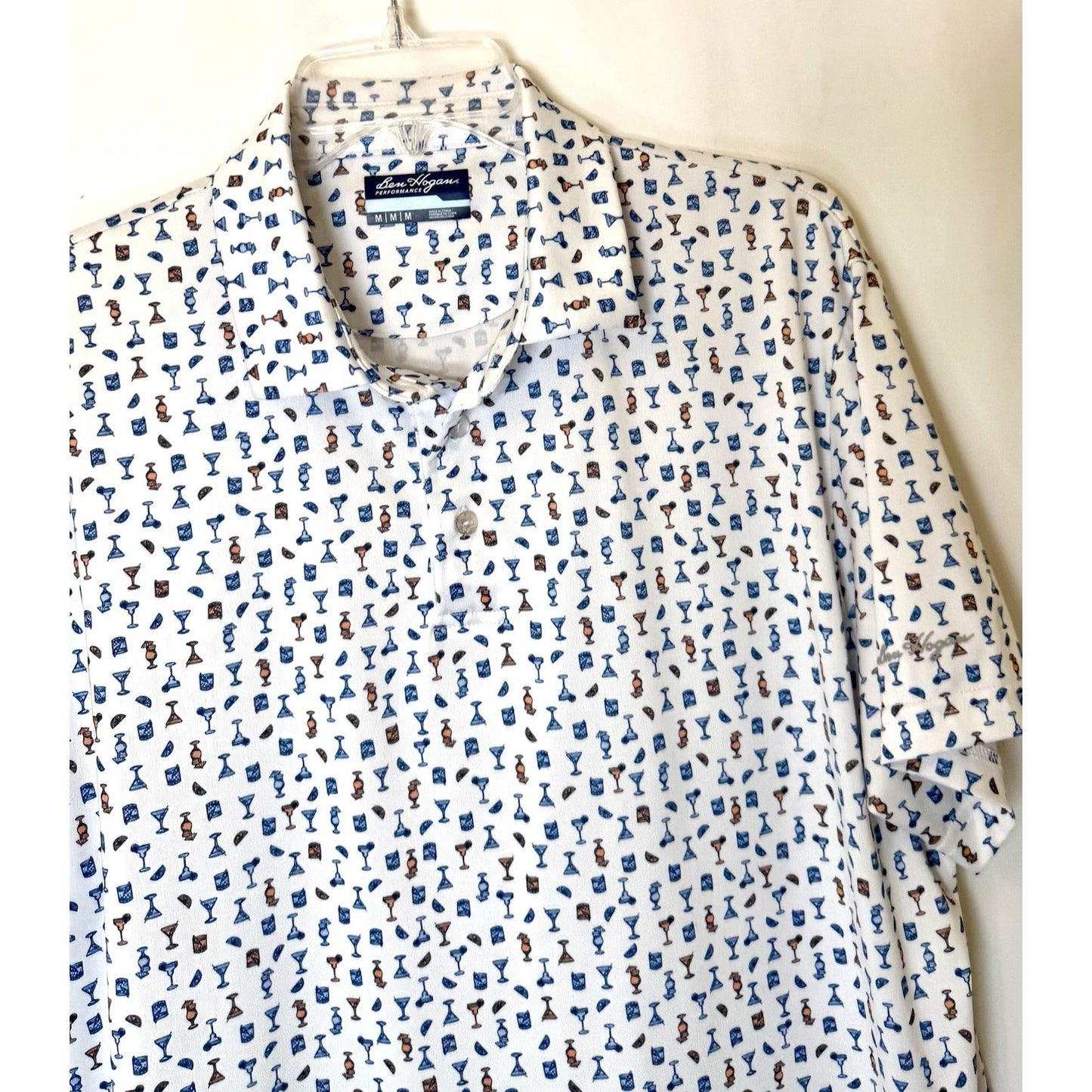 Ben Hogan Golf Performance Polo Shirt Mens Medium Multi Martini Drinks Patterned