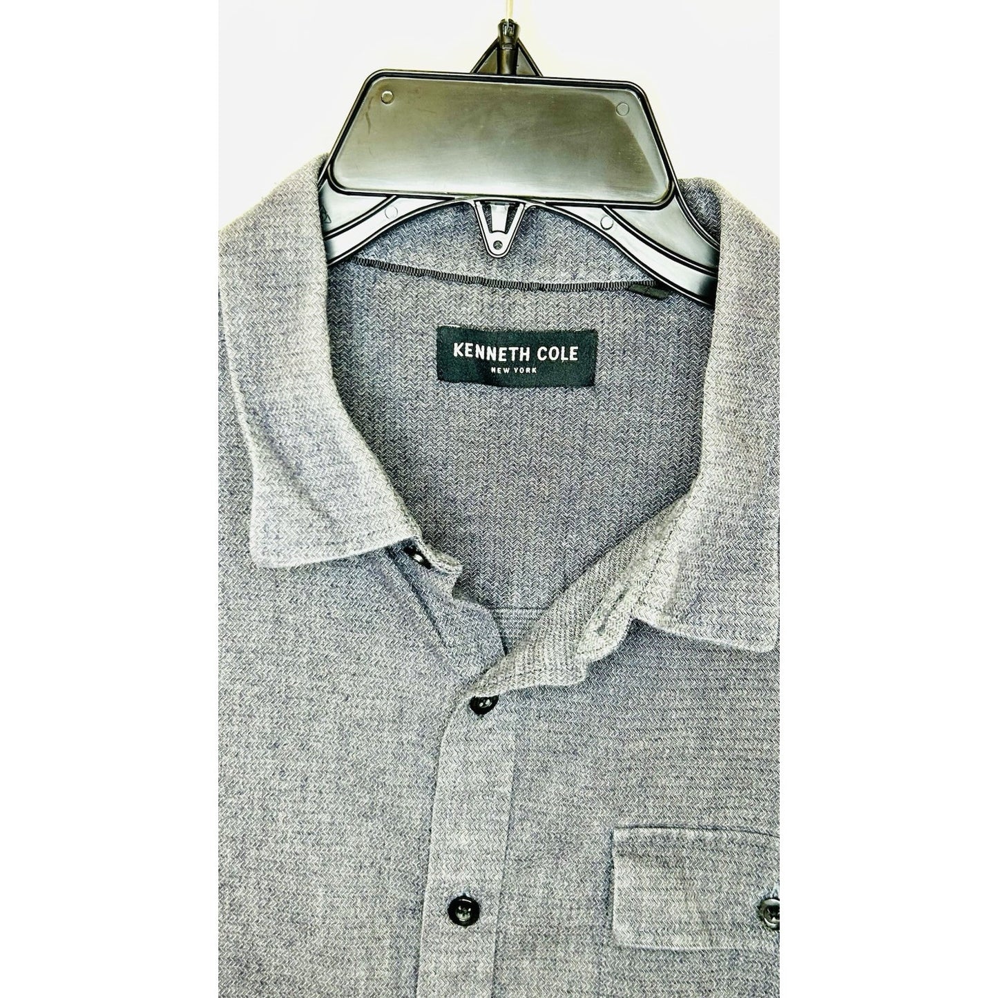 Kenneth Cole New York Men's Large Embroidered Button Up Shirt Gray Cotton
