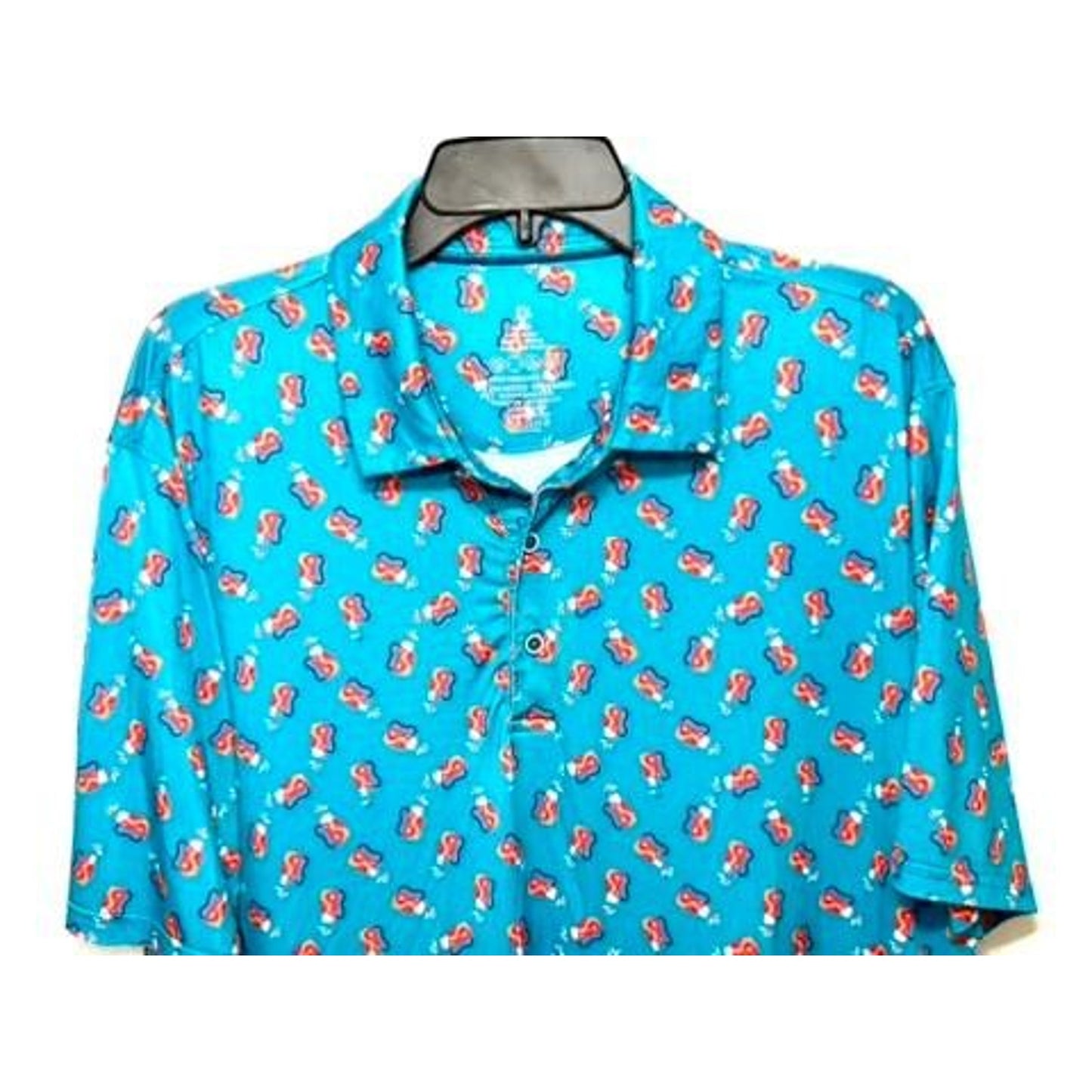 Proud 90 Golf Polo Shirt Mens Large Blue Golf Bag Print Performance Stretch