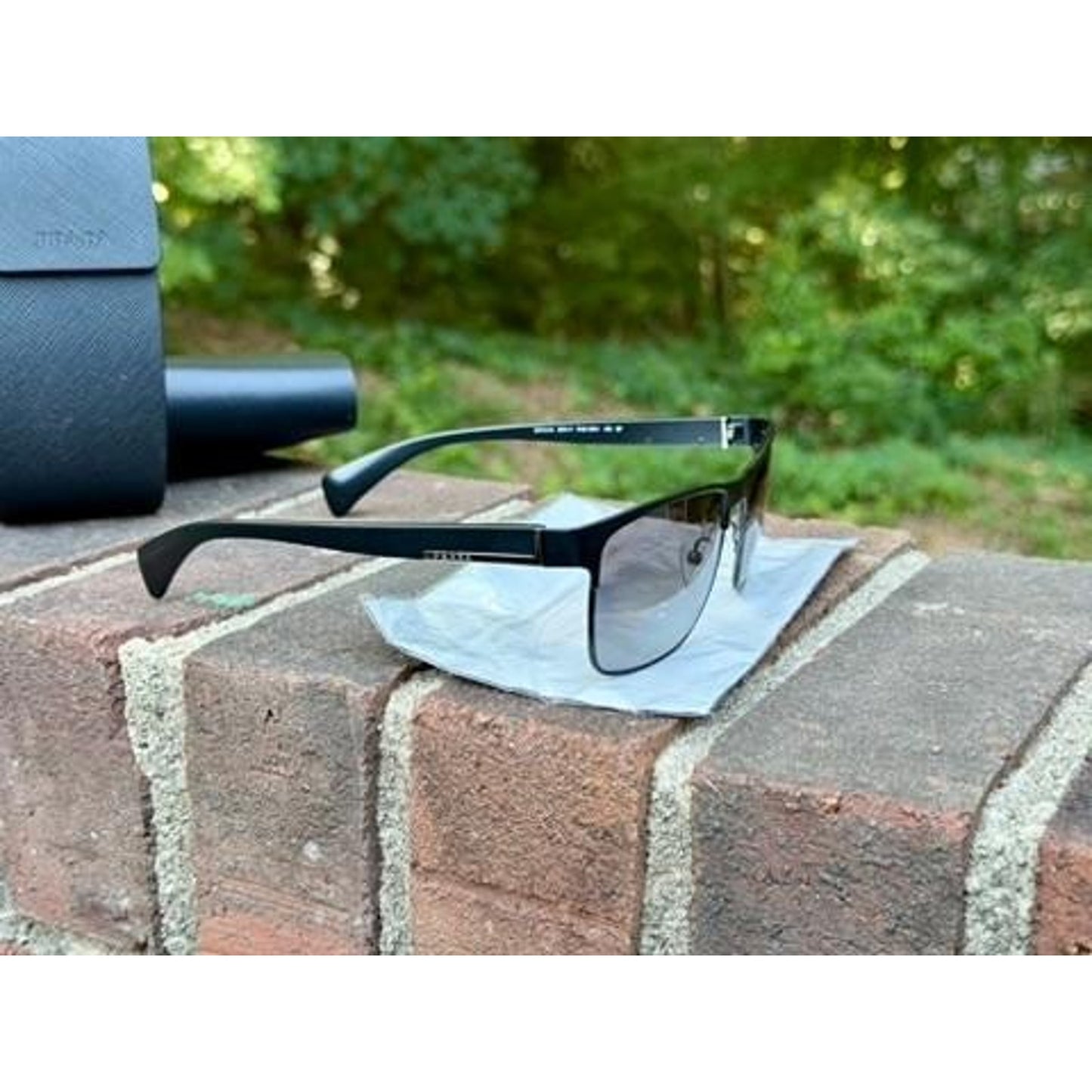 Prada SPR 51O Black Polarized Sunglasses Mens Square Half Rim Italy 58 17 140