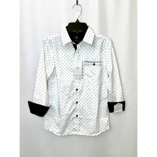 Craft Flow Boys Button Down Shirt Size 8 White Navy Anchor Pattern Long Sleeve
