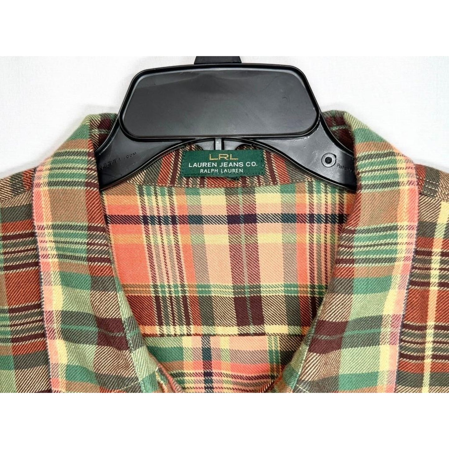 Lauren Ralph Lauren Plaid Flannel Shirt Womens 3X Orange Green Button Up LRL
