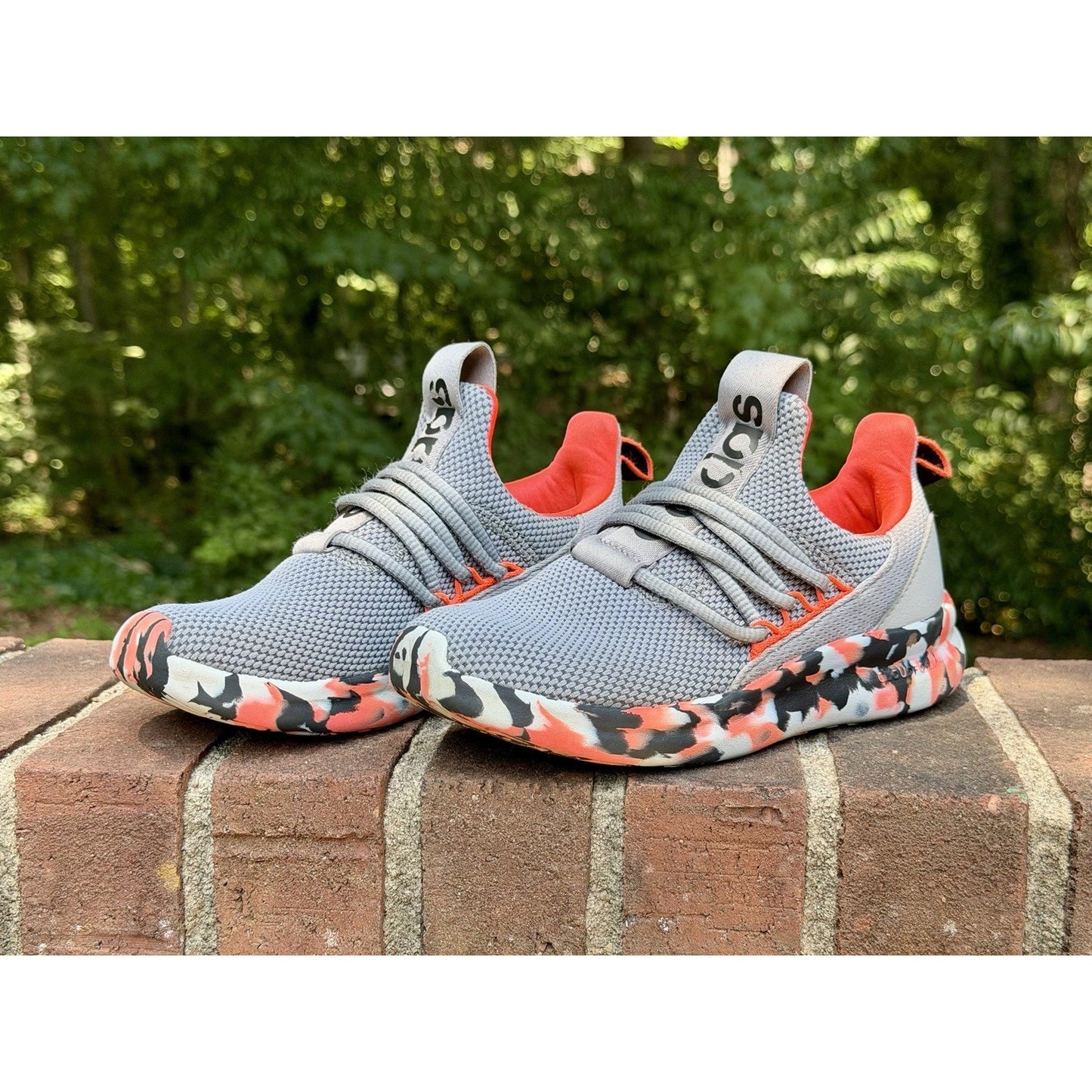 adidas Lite Racer Adapt 7.0 Kids Size 2 Grey Solar Red Slip On Sneakers IE8703