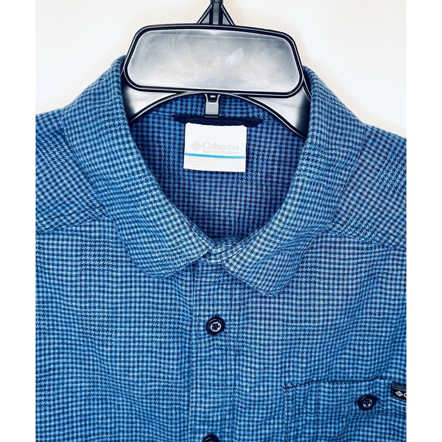 COLUMBIA SPORTSWEAR CO. Mens Size M Blue Plaid Flannel Shirt Cotton/Stretch