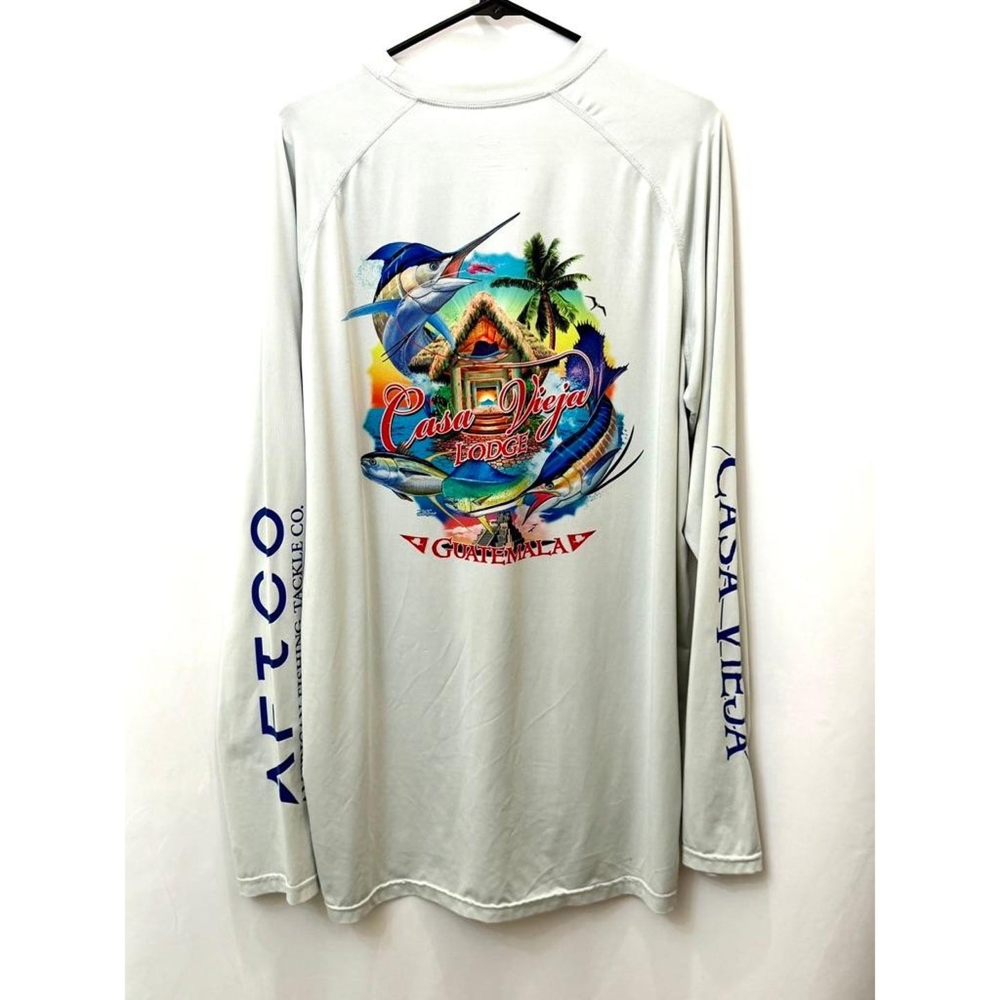 AFTCO Casa Vieja Lodge Guatemala Fishing Shirt Mens Large L/S Performance Gray