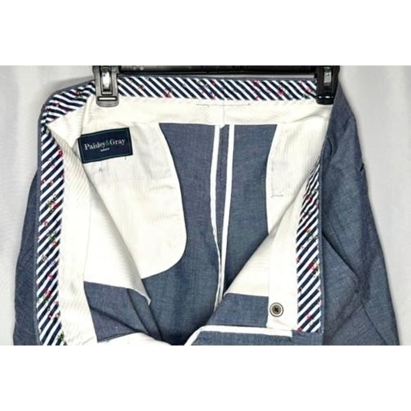 Paisley & Gray Slim Fit Linen Blend Dress Pants Mens 36x32 Blue Chambray