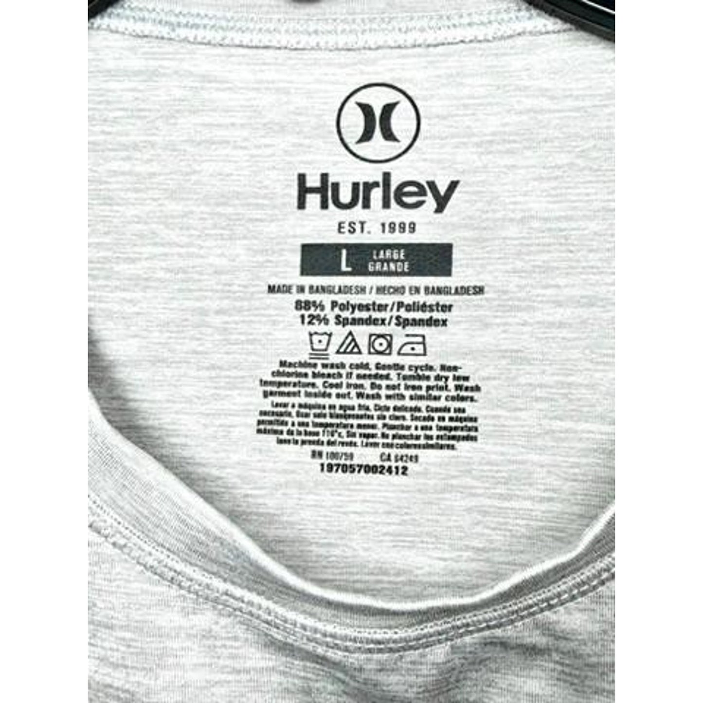 Hurley Mens Long Sleeve Graphic T-Shirt L Gray Blue Sleeve Print Performance Tee