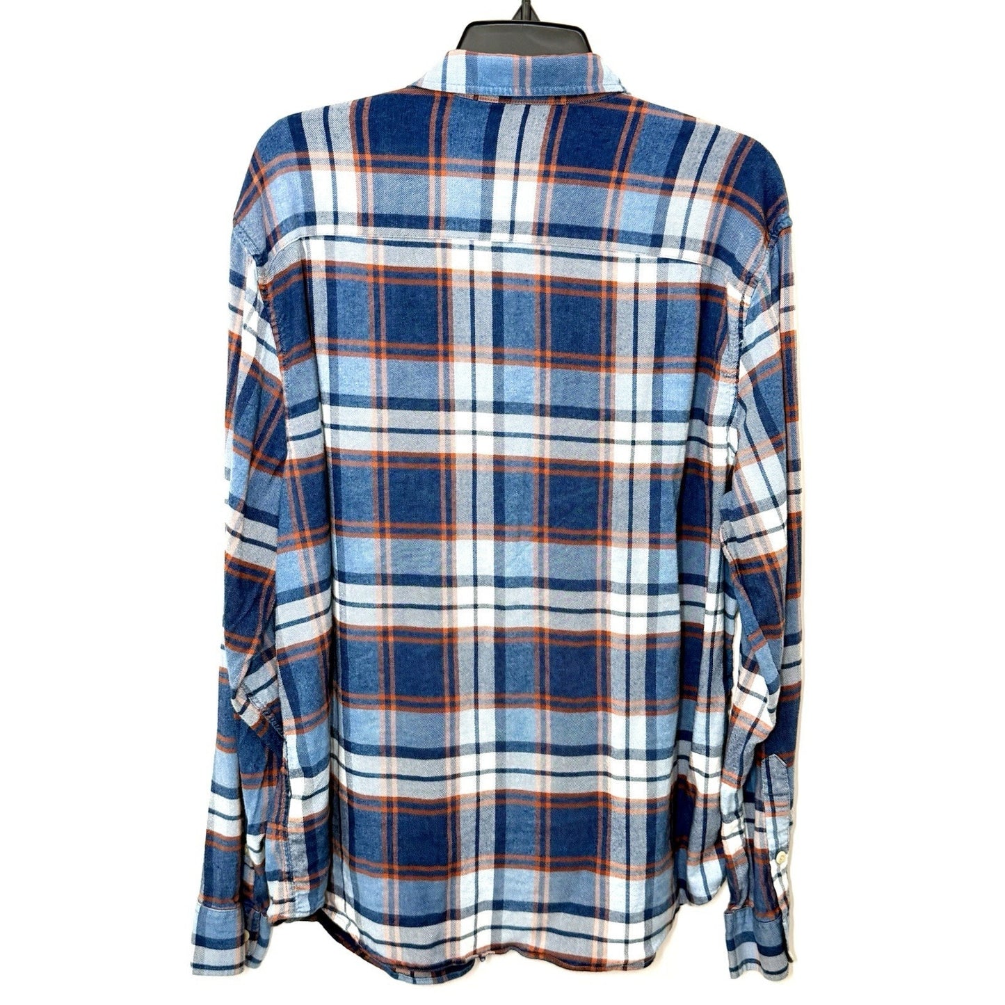 Lucky Brand Men's XL Flannel Shirt Classic Fit Blue Orange Plaid Double Pocket