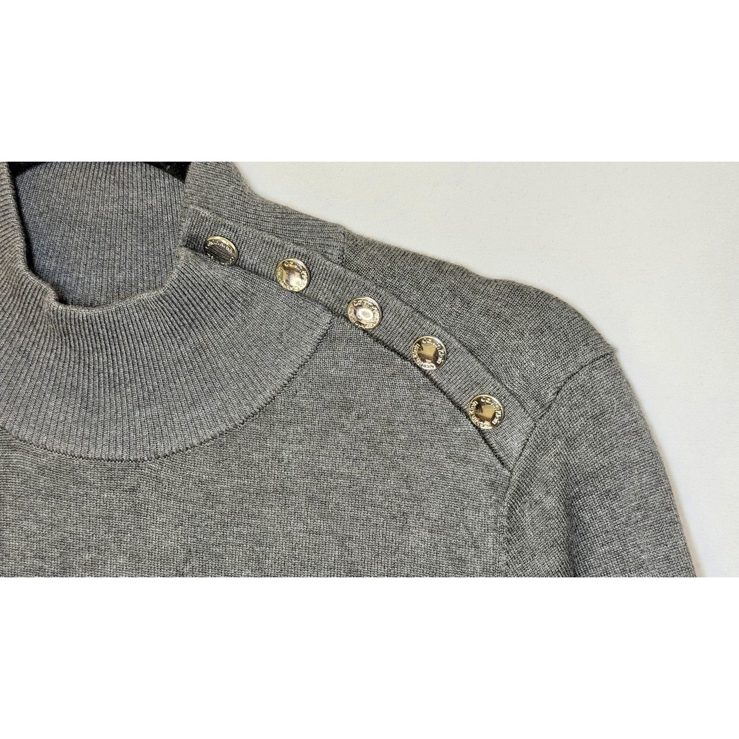 Calvin Klein Womens Turtleneck Grey Sweater Long sleeve M Gold Buttons